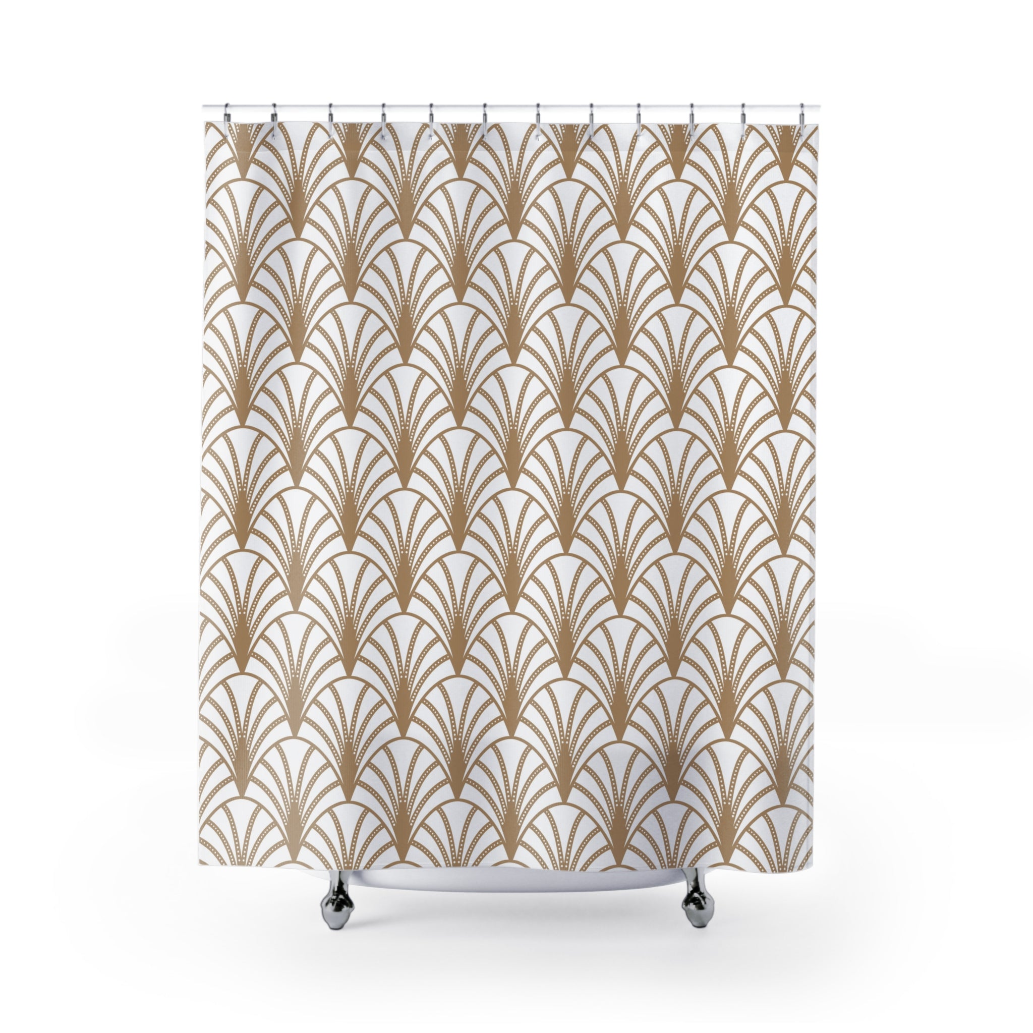 Boho Art Deco Shower Curtain | Beige White Art Nouveau