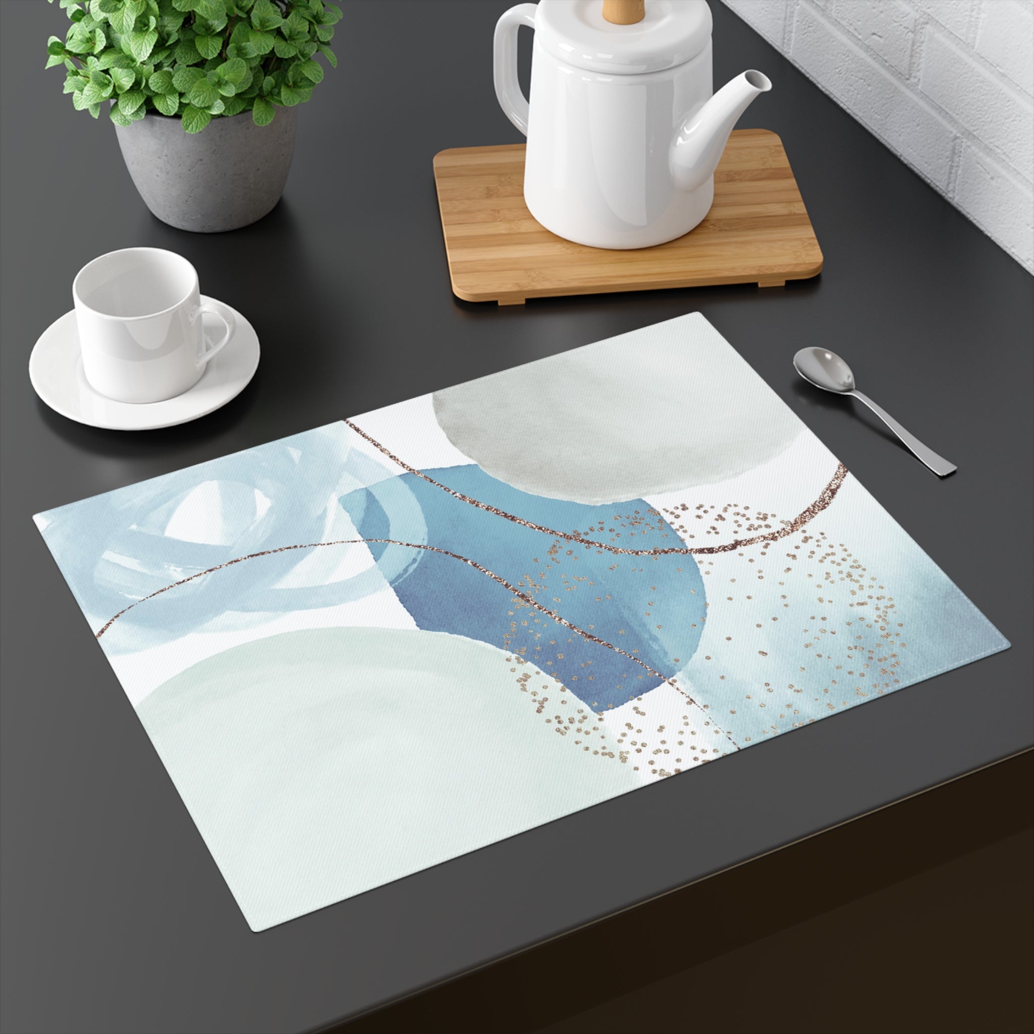Placemat - Abstract Dining Table, Pale Dusty Blue White