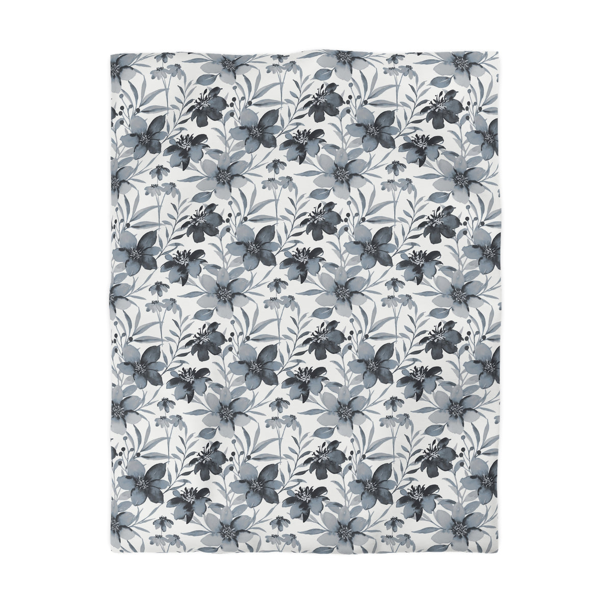 a repeating pattern of black and white flowers and leaves on a white background.