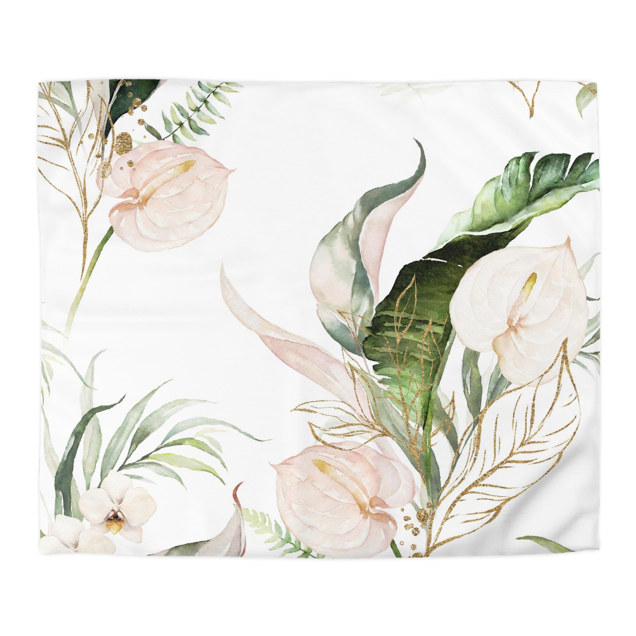 Floral Duvet, Pillow Cover | Green White Anthurium Bedroom Decor