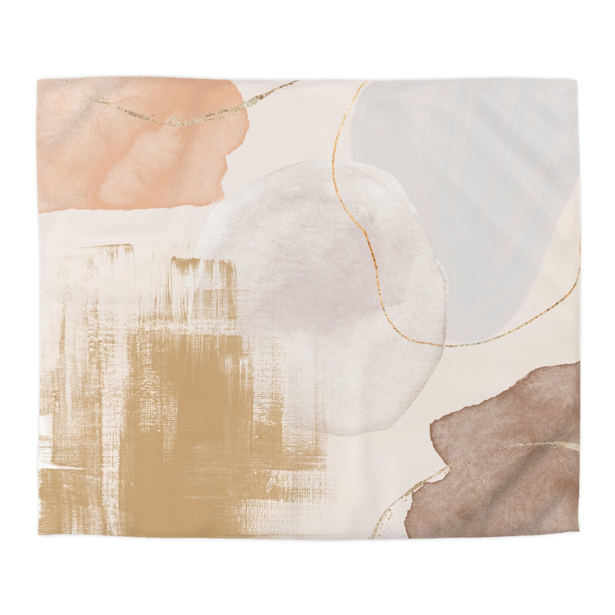 The image is an abstract art piece featuring a variety of colors and brushstrokes, including shades of pink, white, and brown.