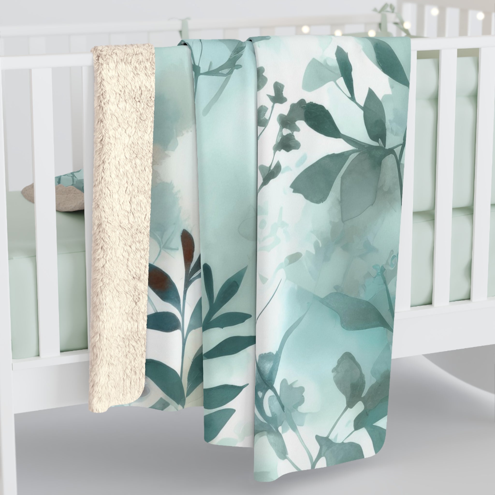 Abstract Floral Throw Blanket | Teal Green Watercolor