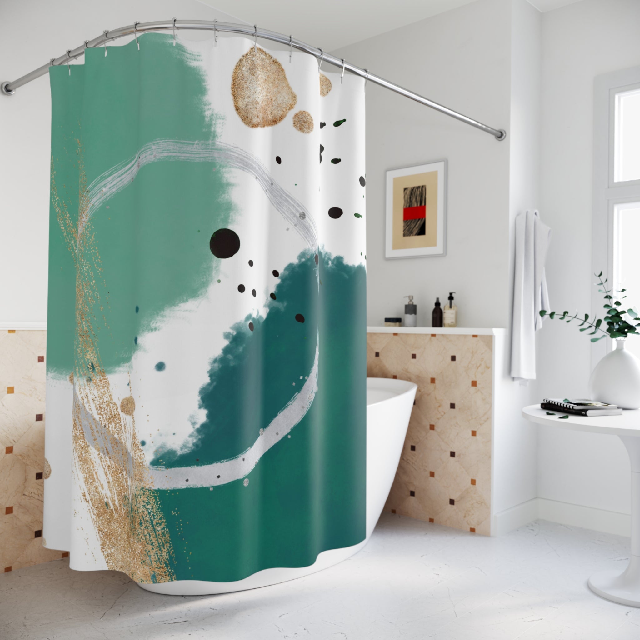 Abstract Shower Curtain | Sage, Sea Green White