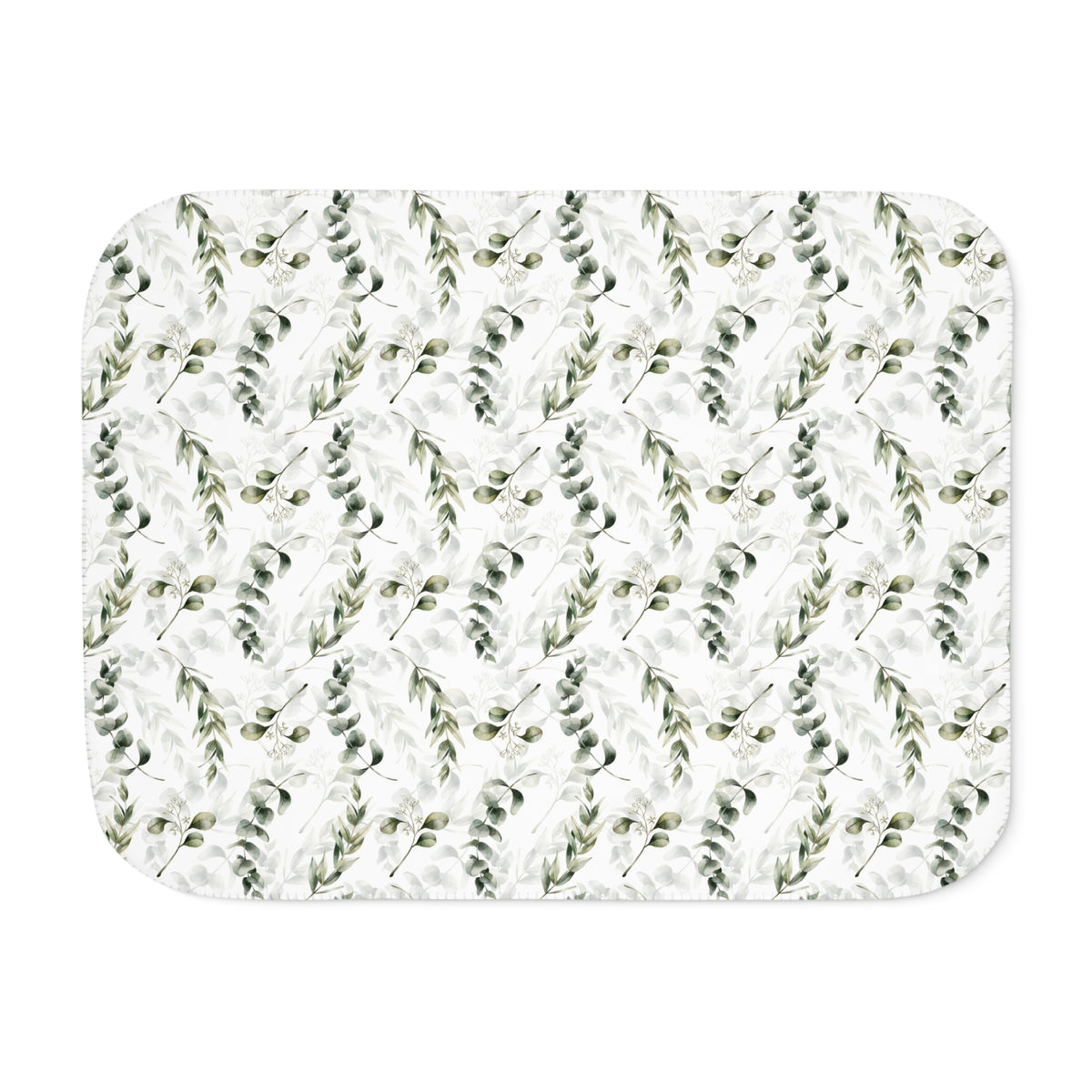 Sage Green Eucalyptus Branch Sherpa Blanket | Botanical Greenery Throw