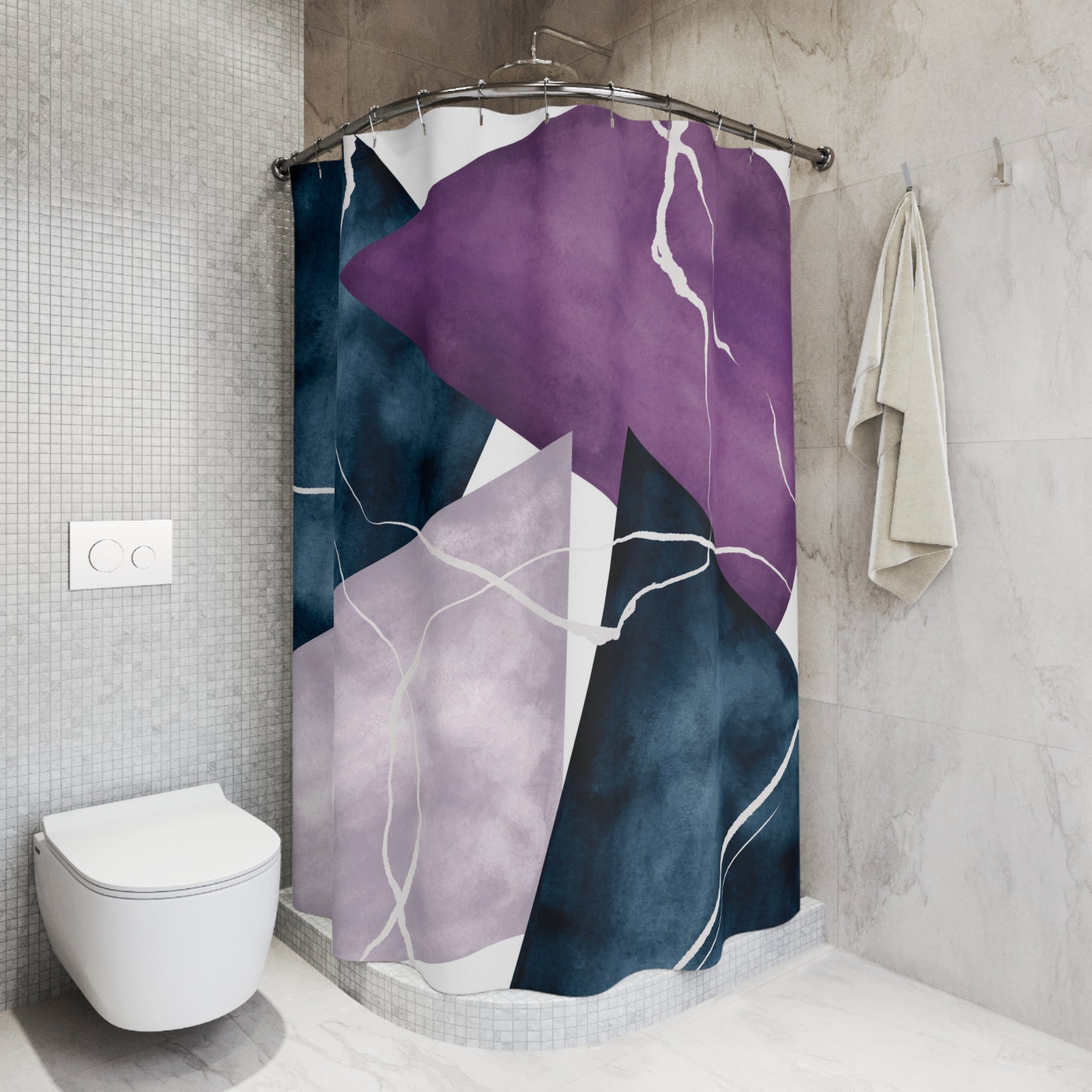 Abstract Shower Curtain | Navy Blue, Lilac Lavender Purple