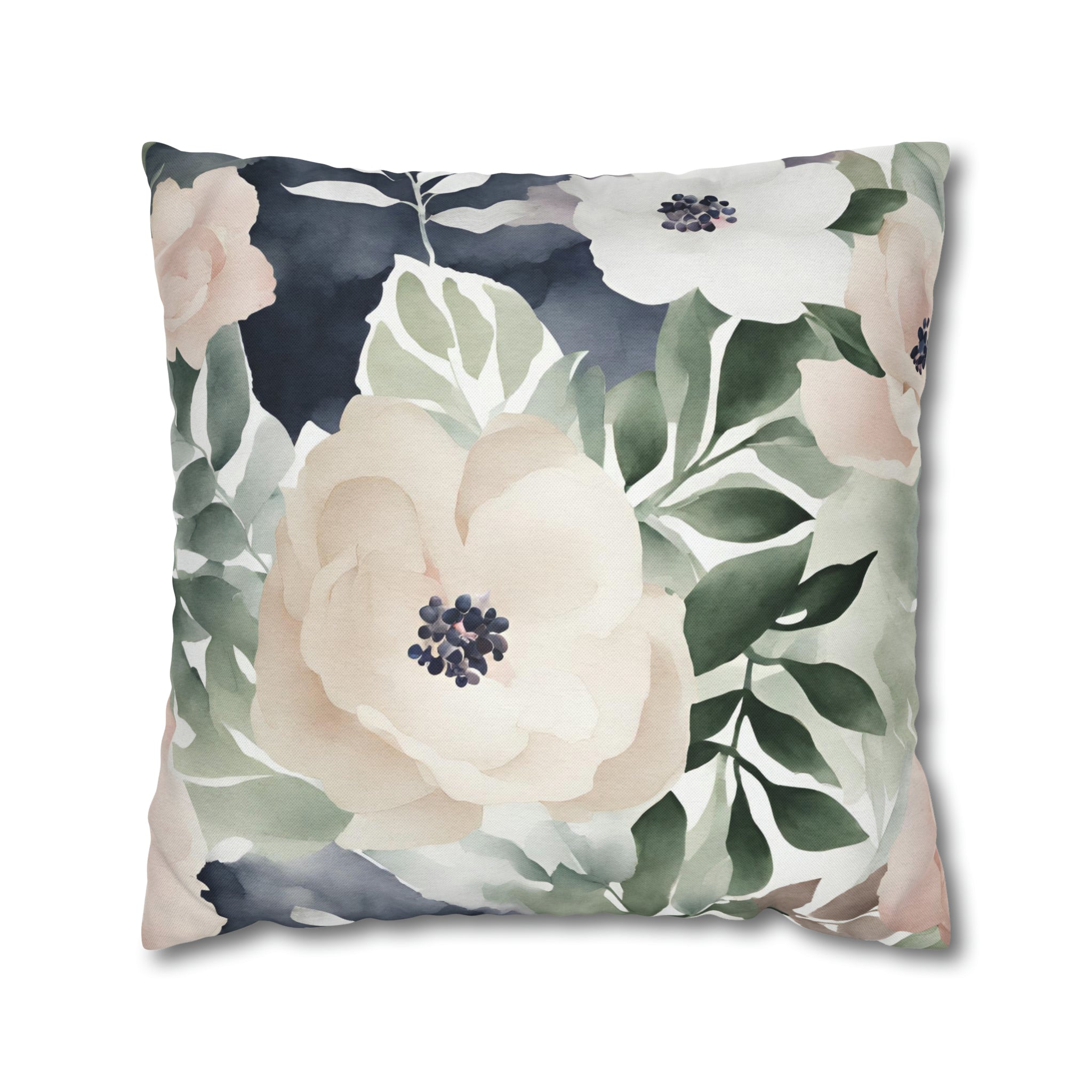 Boho Floral Throw Pillow Cover | Blush Pink, Forest Green