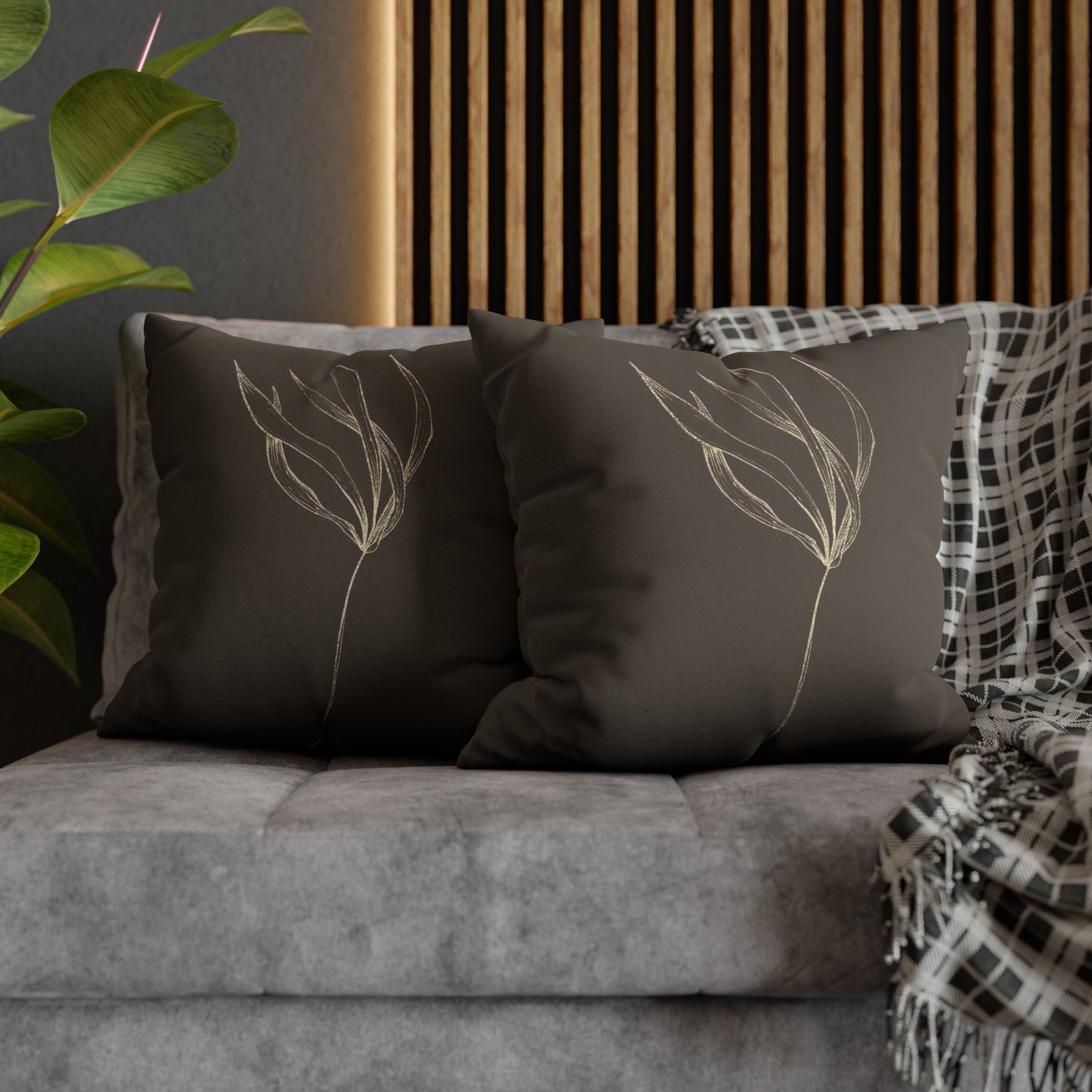 Floral Pillow Cover | Dark Brown Beige, Minimalist