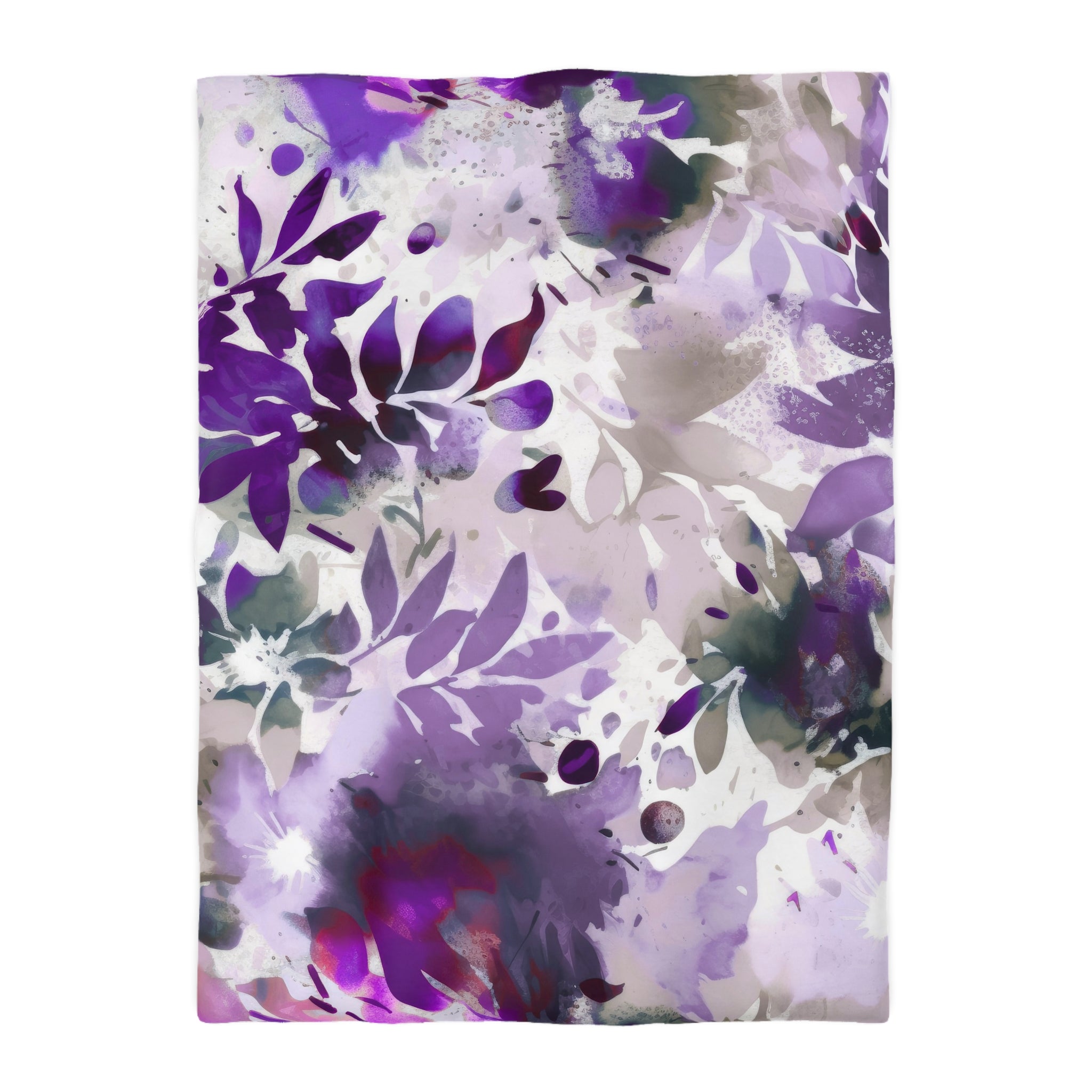 Floral Duvet, Pillow Cover | Purple Beige White Leaves Bedroom Decor