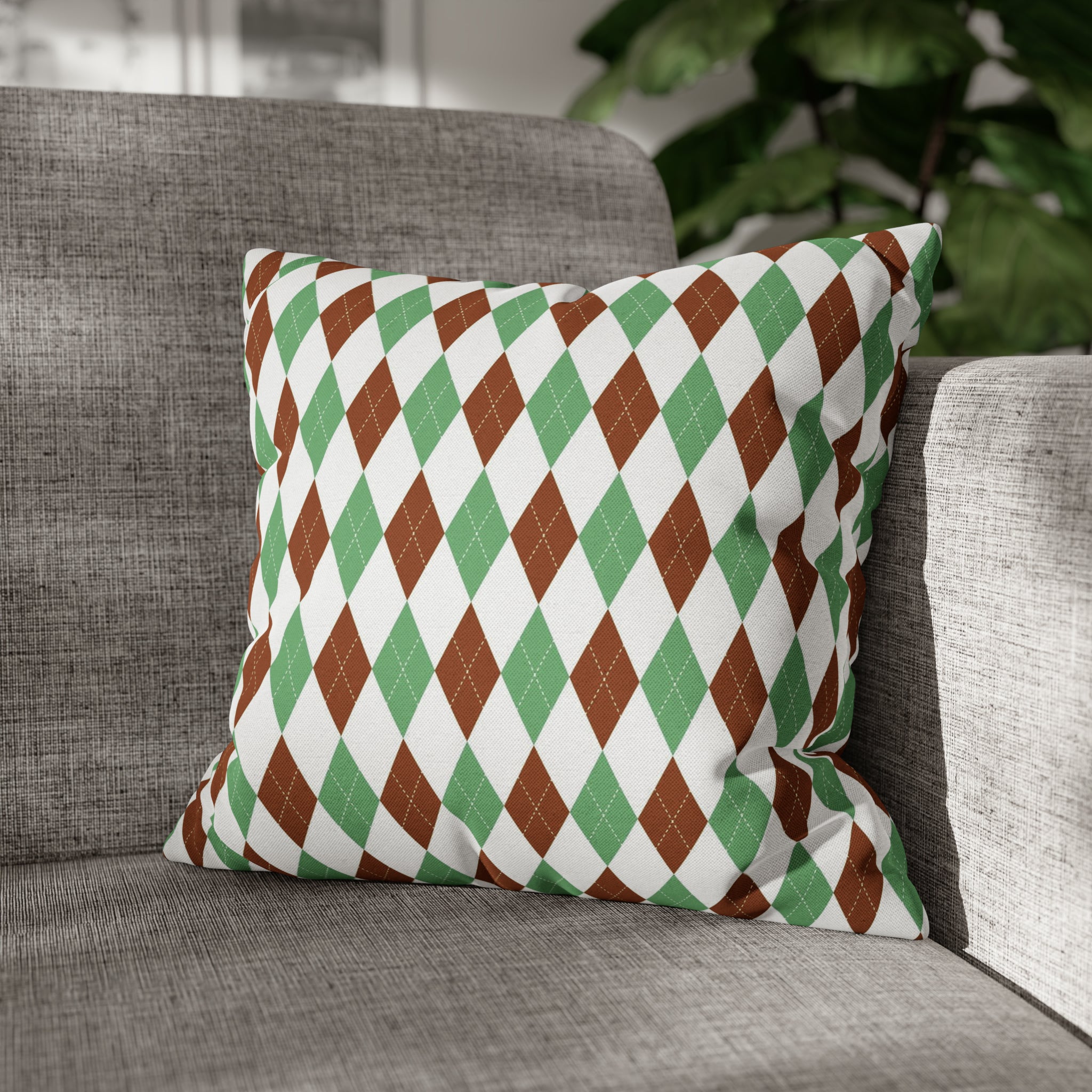 Argyle Pillow Cover | Diamond Checkered, Sage Green Brown