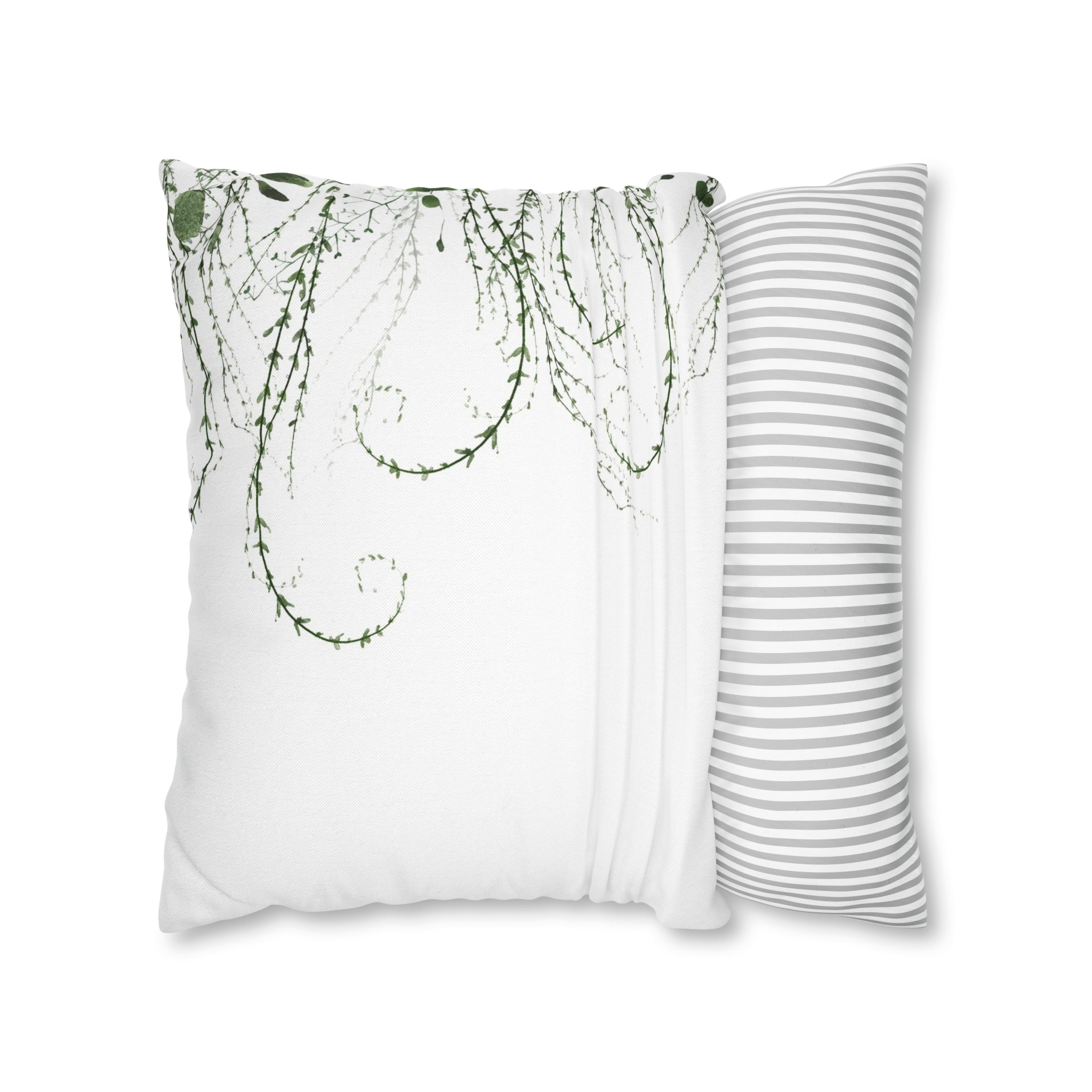 Floral Pillow Cover | White Sage Green Leaves, Minimalist