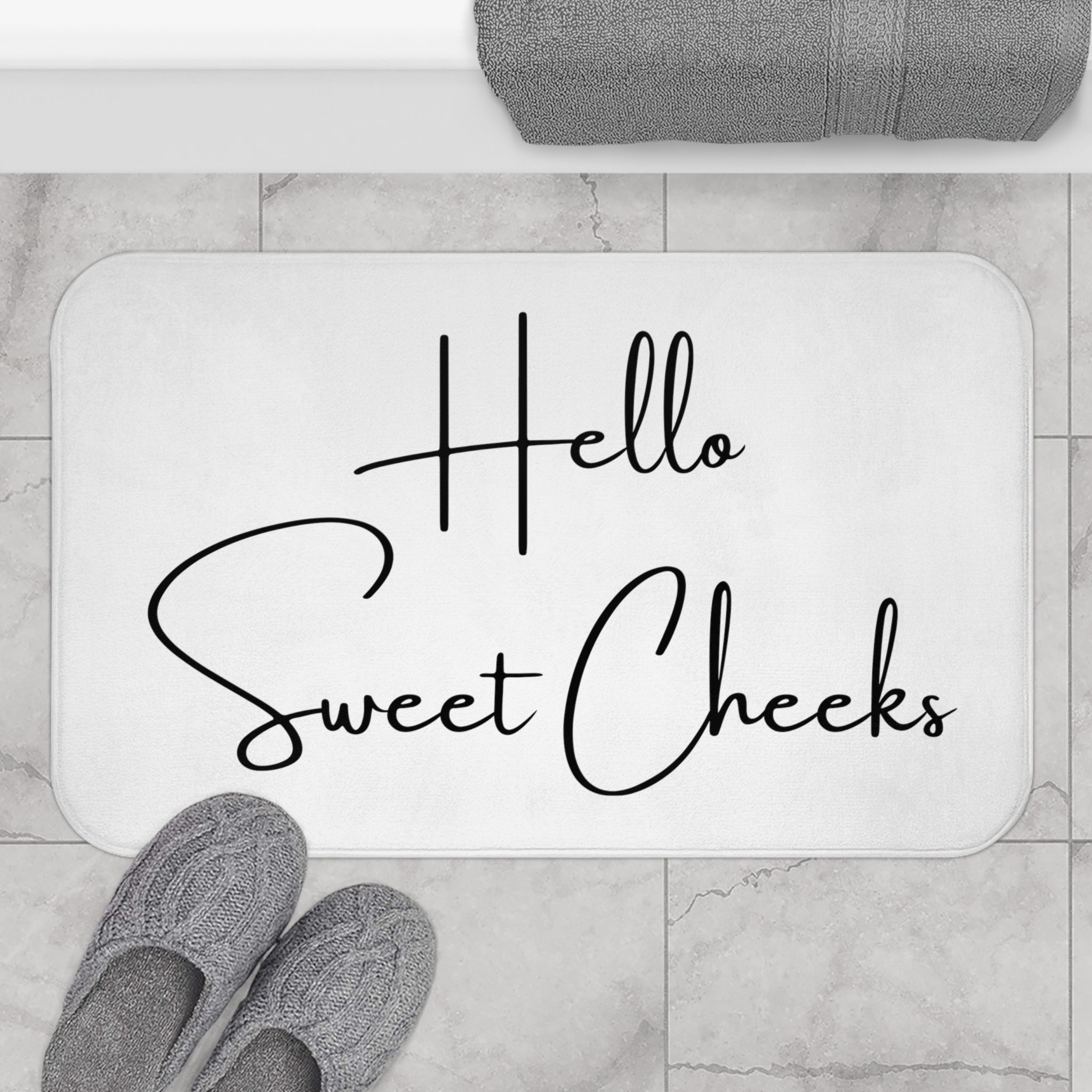White Bath Mat | Hello Sweet Cheeks, Cute Bath Rug