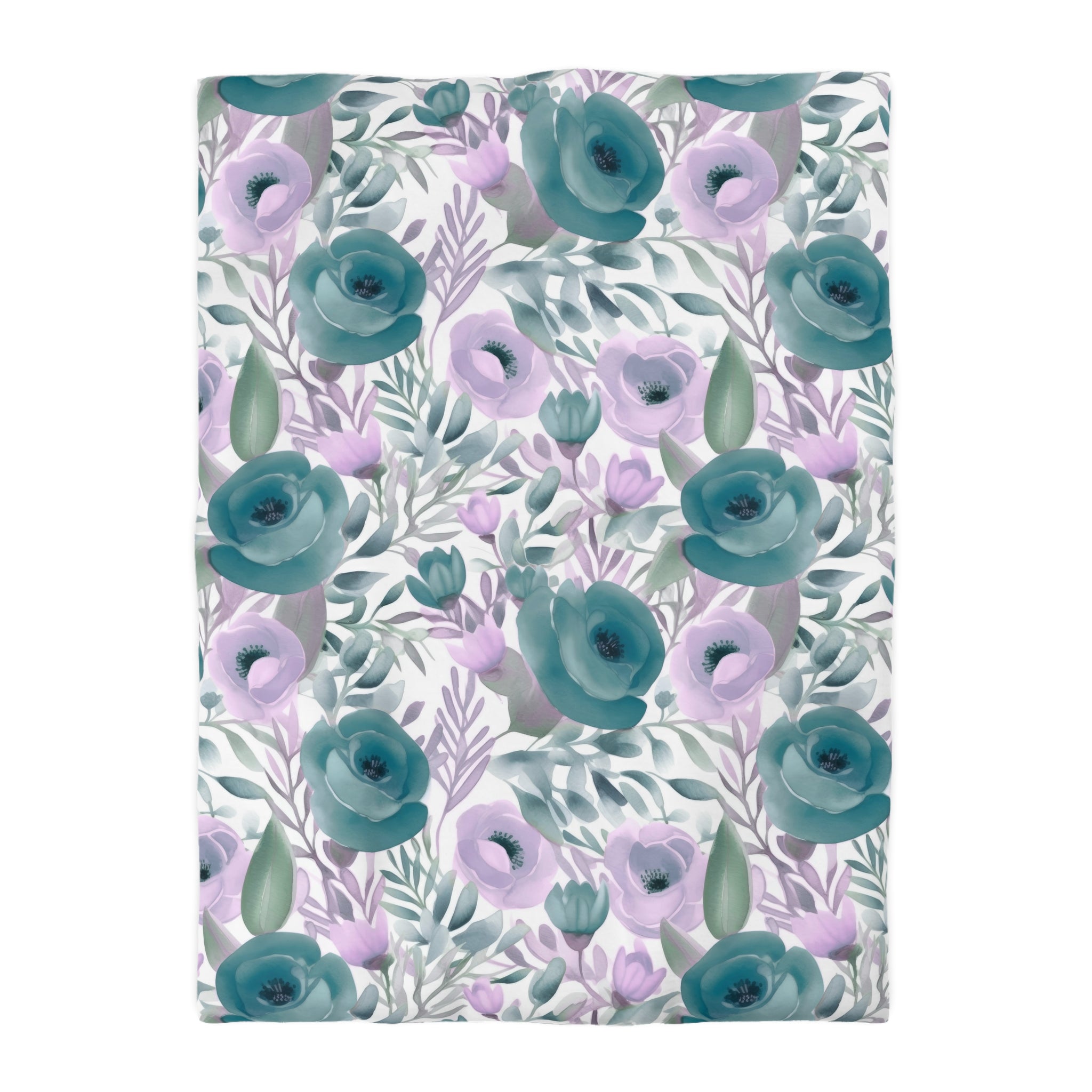 Abstract Floral Duvet, Pillow Cover | Lavender Teal Green Bedroom Decor