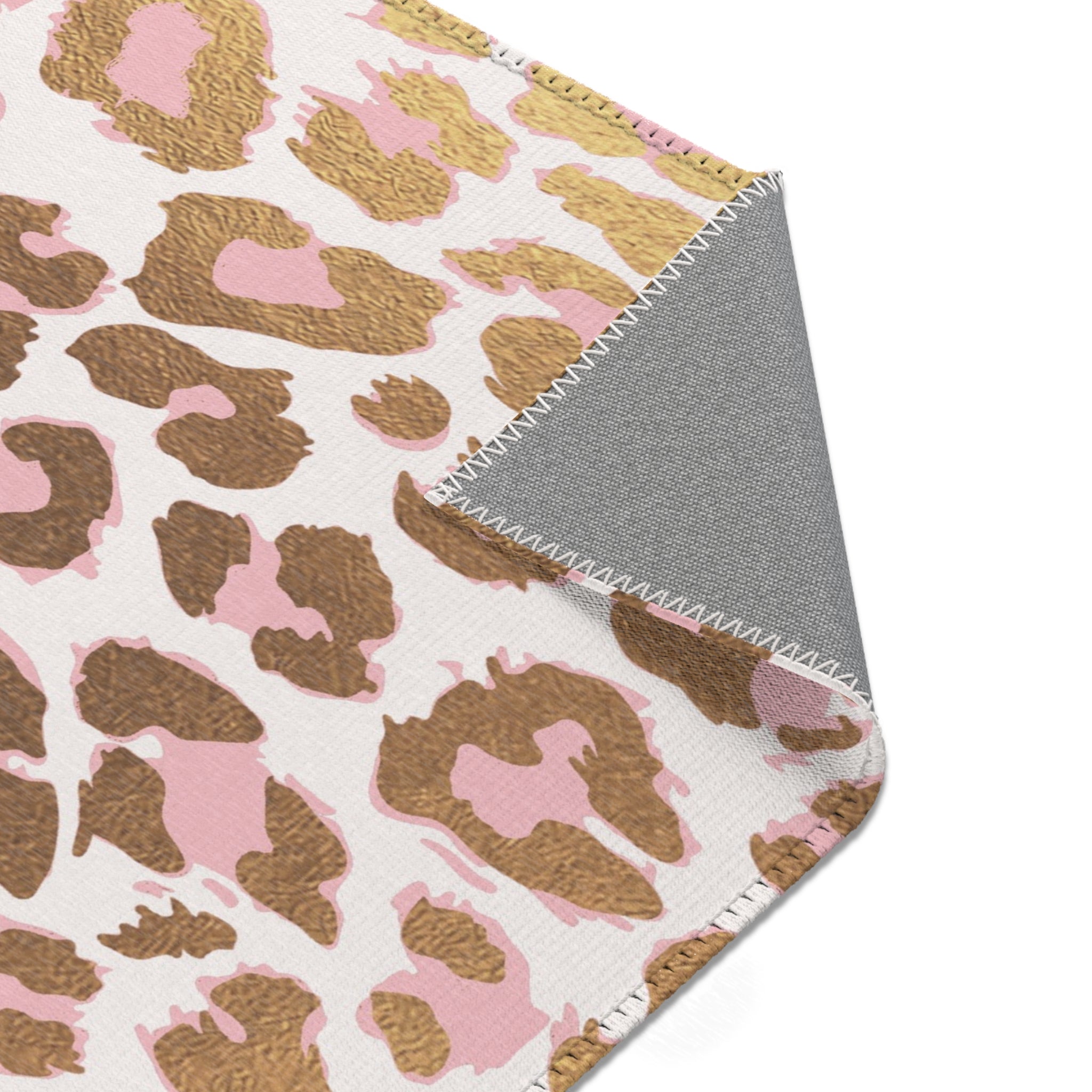Boho Area Rug | Animal Skin Print, Pink White Brown