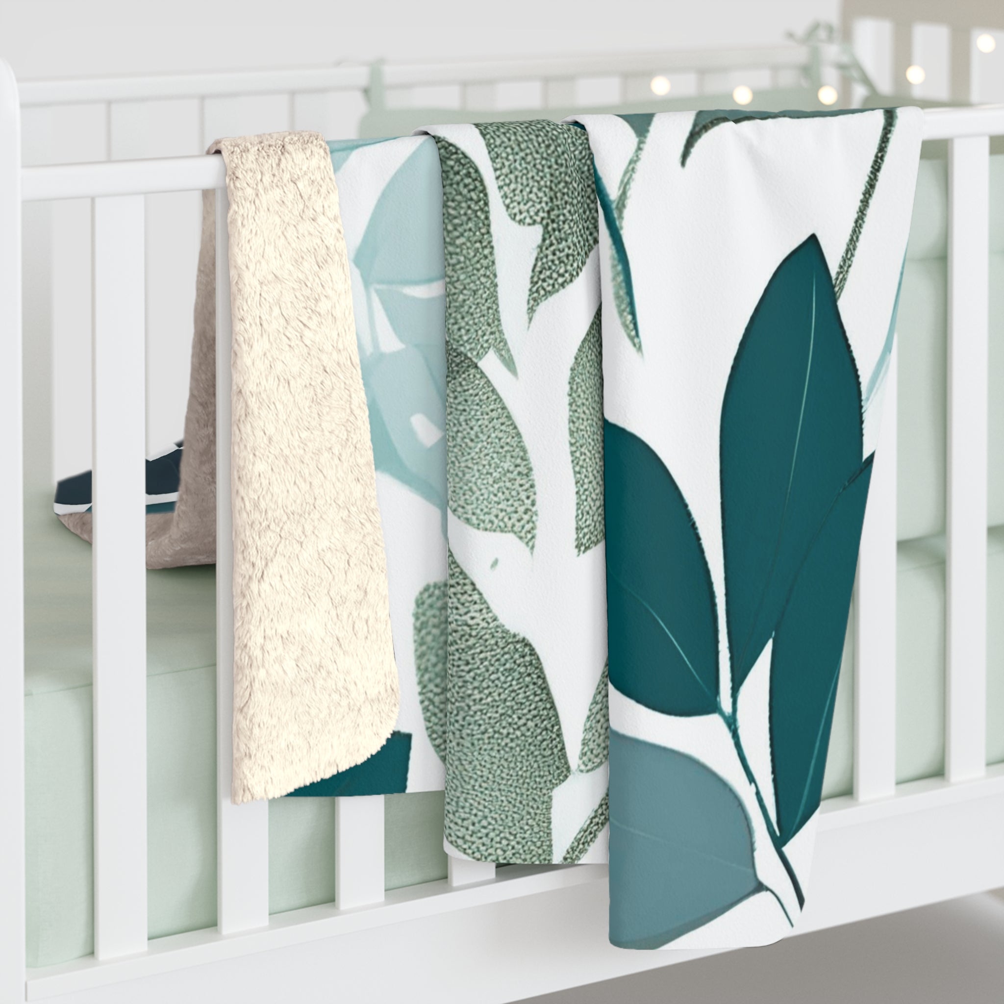 Floral Throw Blanket | Teal, Mint Sage Green Leaves