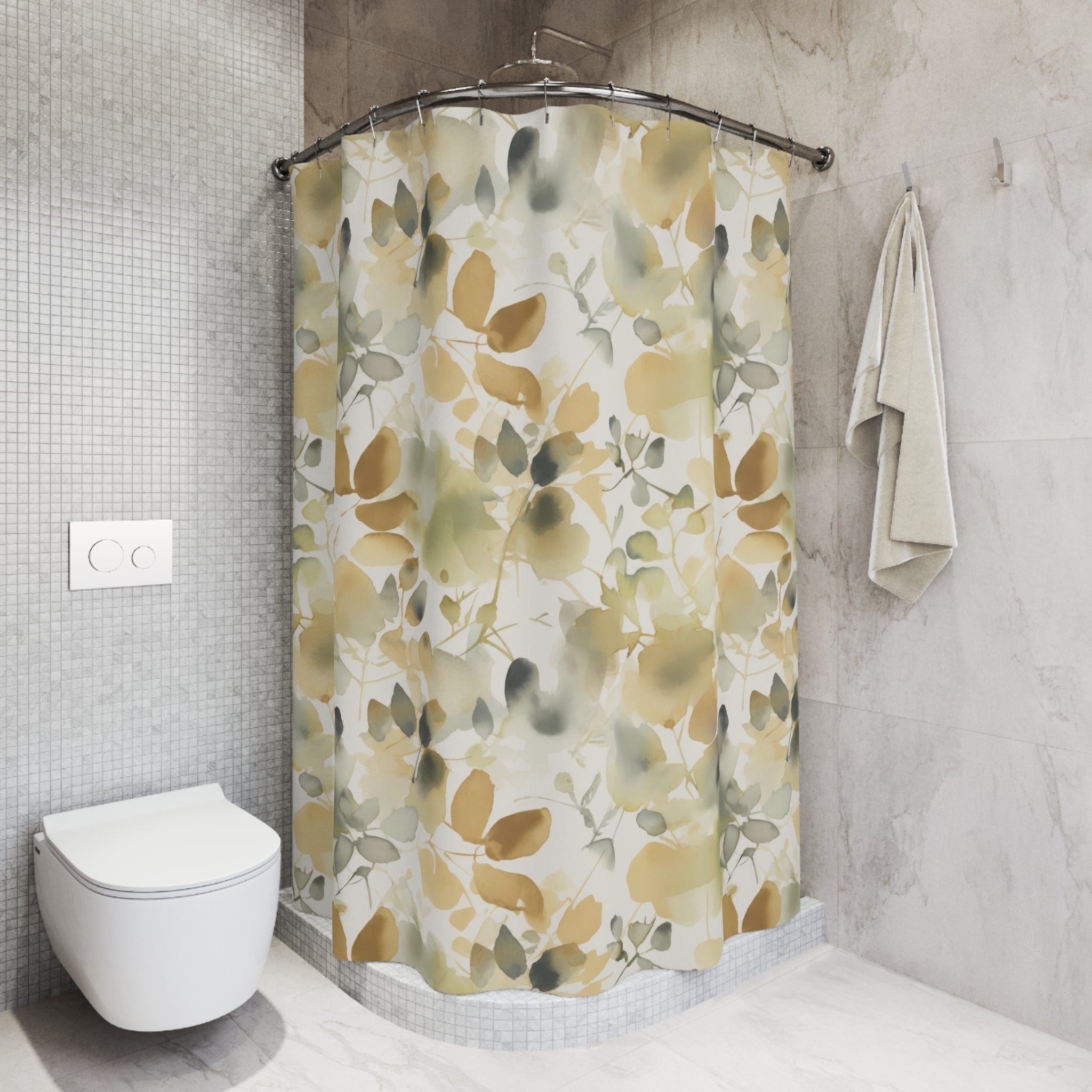 Earthy Leaves Shower Curtain | Beige Floral Bathroom Decor