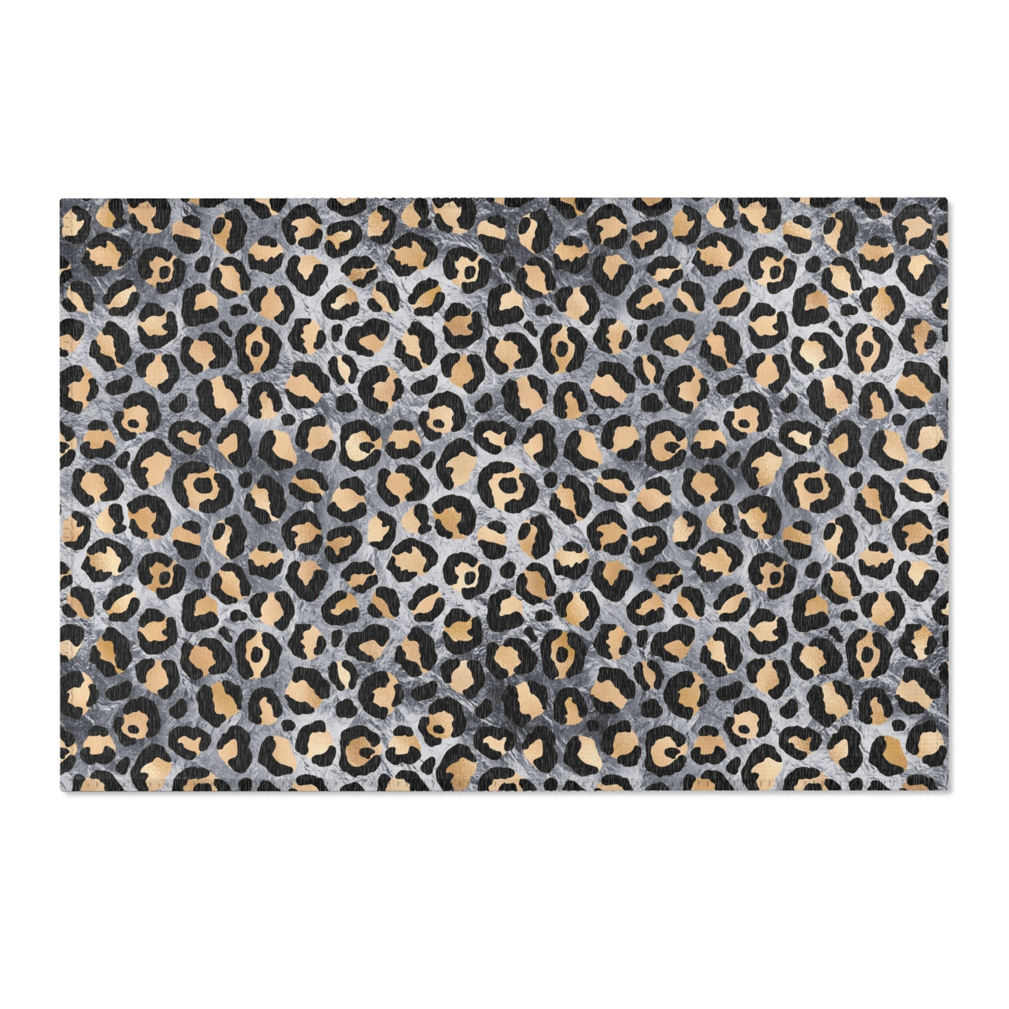 Grey Leopard Large Area Rug | Gold, Black Animal Print