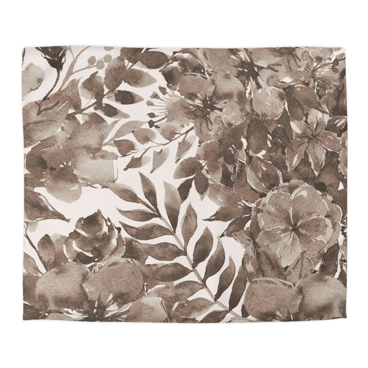 a close-up view of a patterned fabric or textile with a floral and leafy design. The pattern consists of various shades of brown and gray, creating a visually appealing and intricate design.