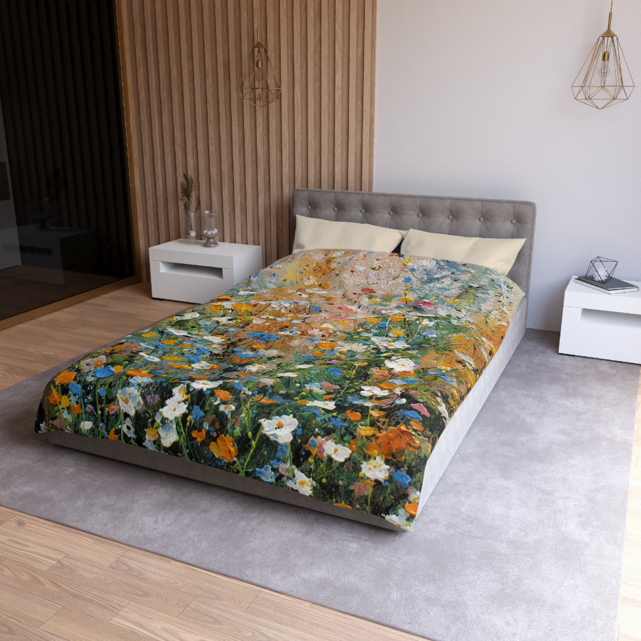 Floral Duvet, Pillow Cover | Orange Green Bedroom Decor