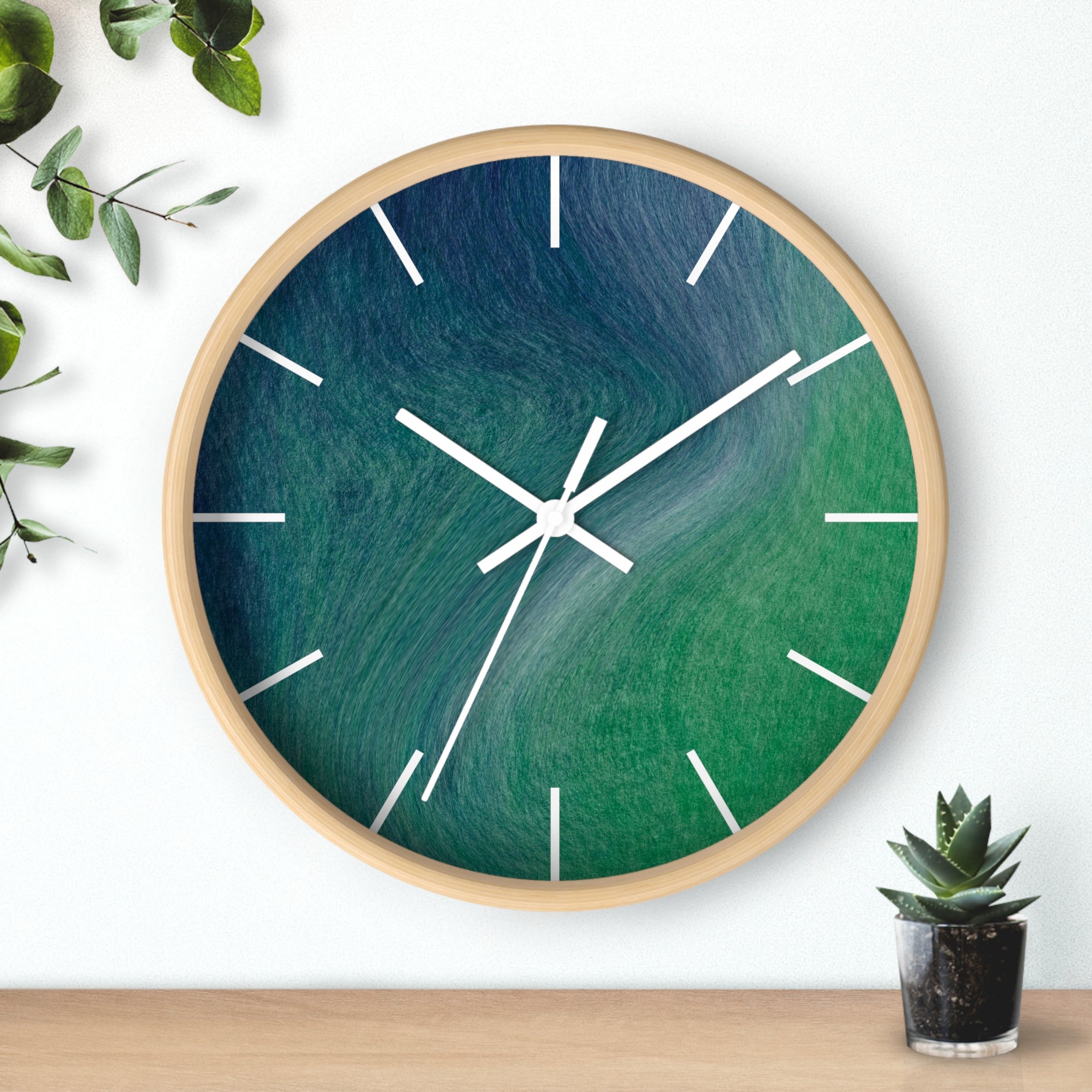 Green Wood Wall Clock | Blue 10" Round Clock