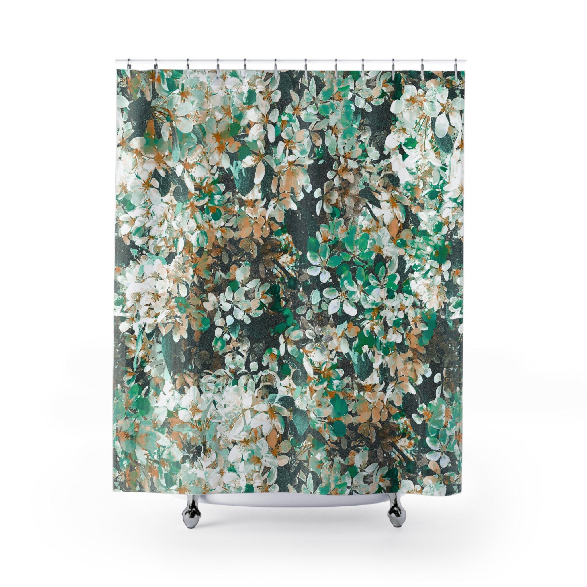 Floral Shower Curtain | Green White Beige Bathroom Decor