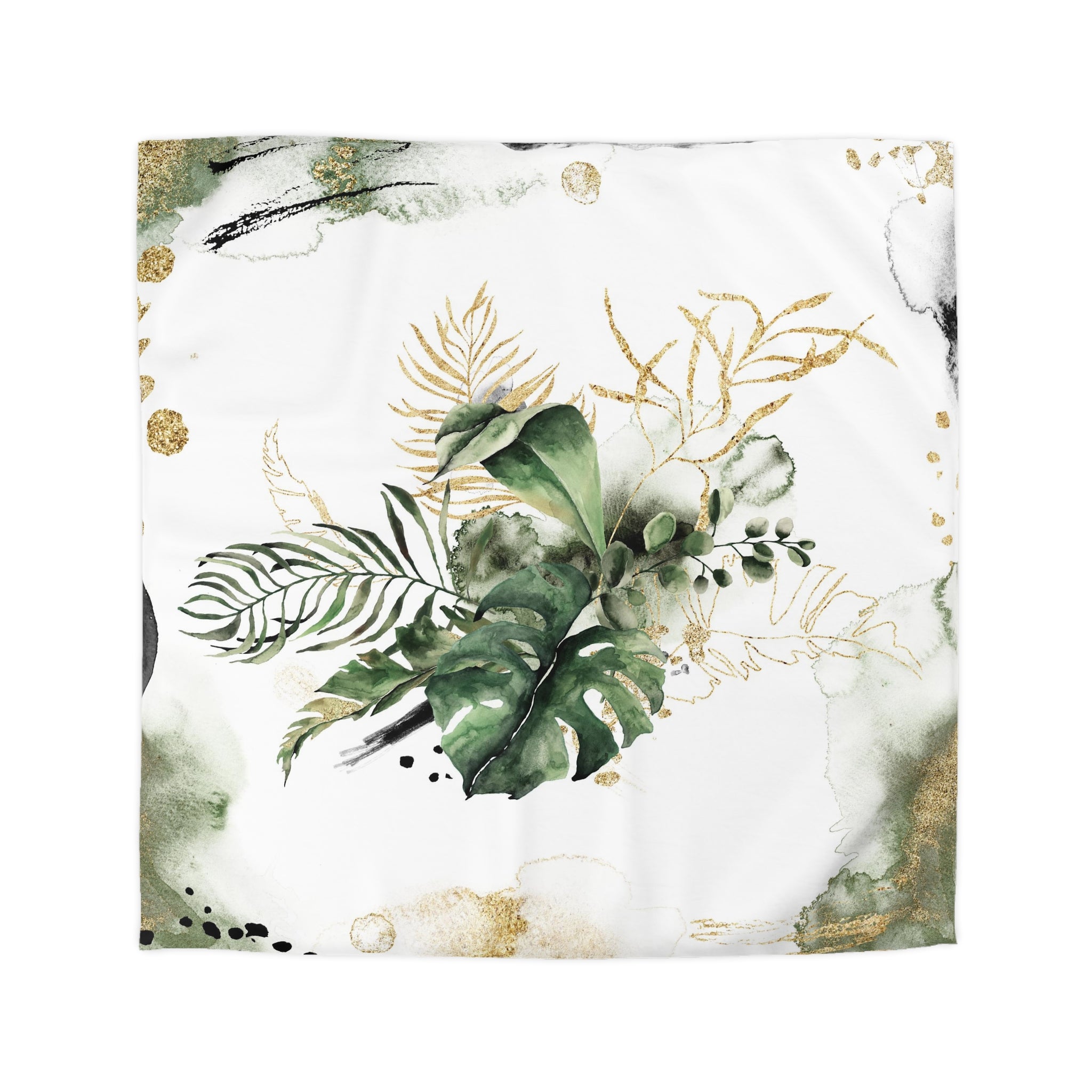 Jungle Floral Duvet, Pillow Cover | Sage Green White Monstera Bedroom Decor