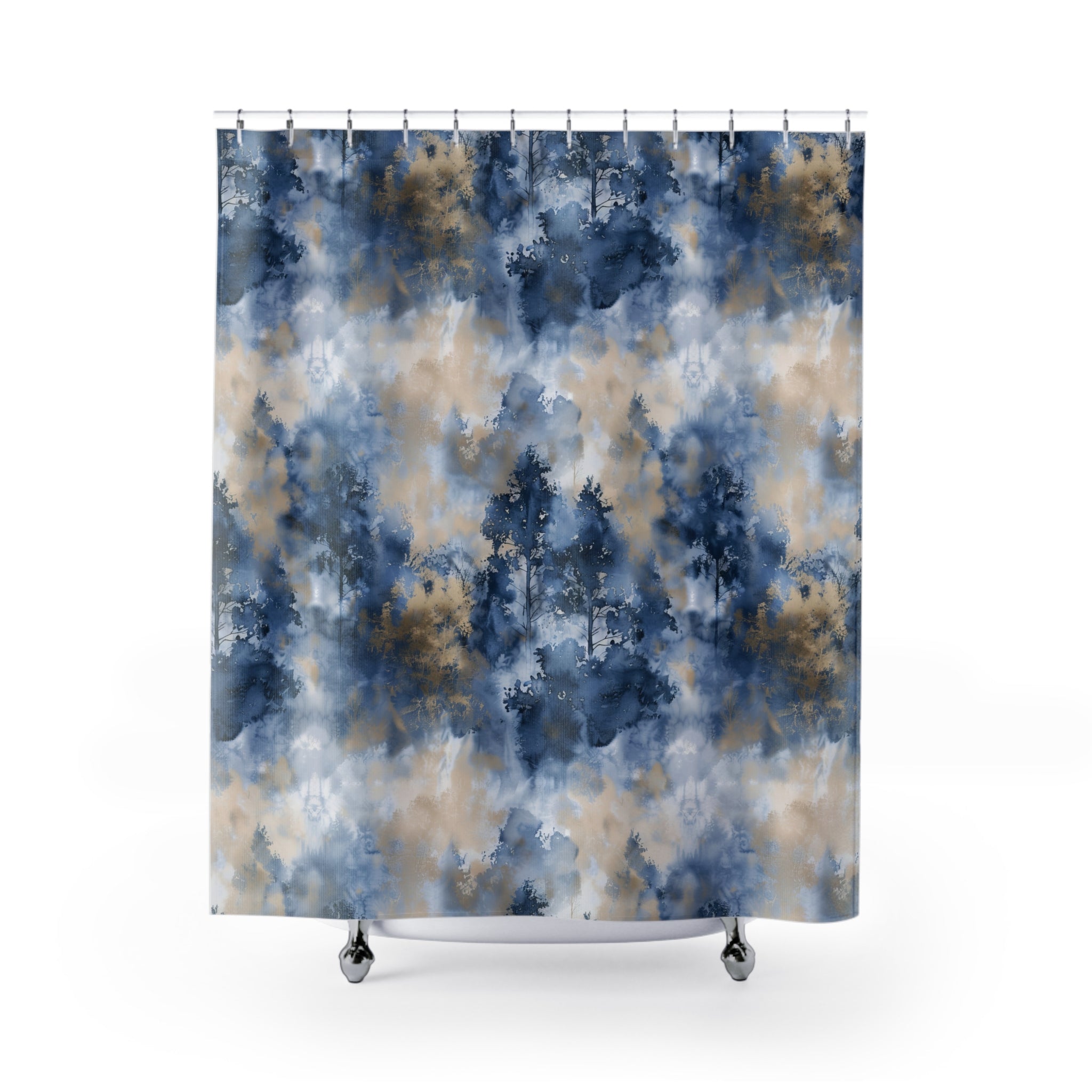 Abstract Shower Curtain | Blue Beige Nature Watercolor