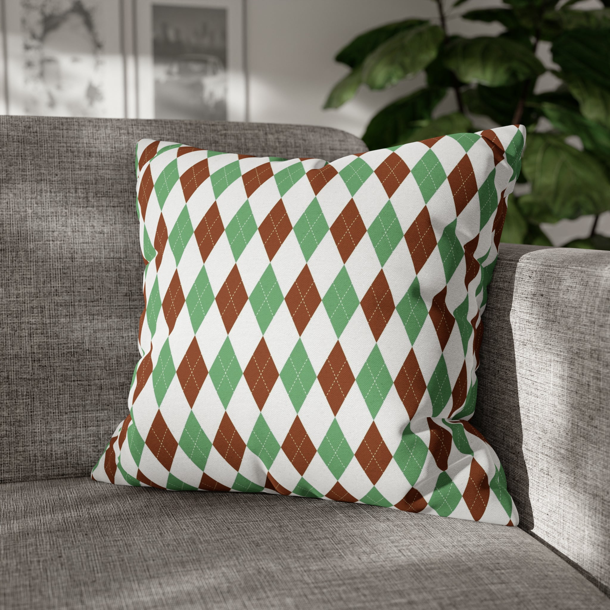 Argyle Pillow Cover | Diamond Checkered, Sage Green Brown