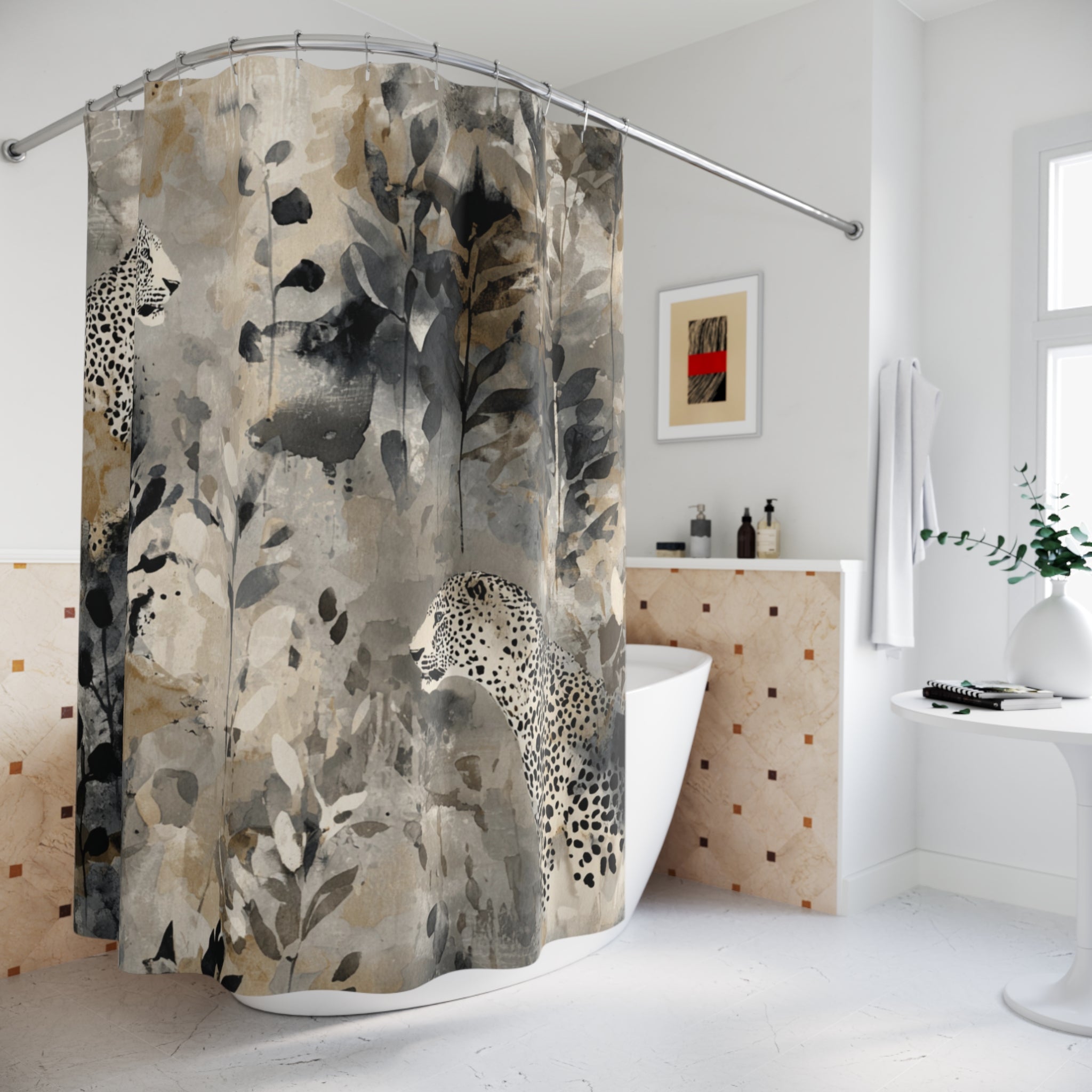 Jungle Shower Curtain | Neutral Earthy Leopard