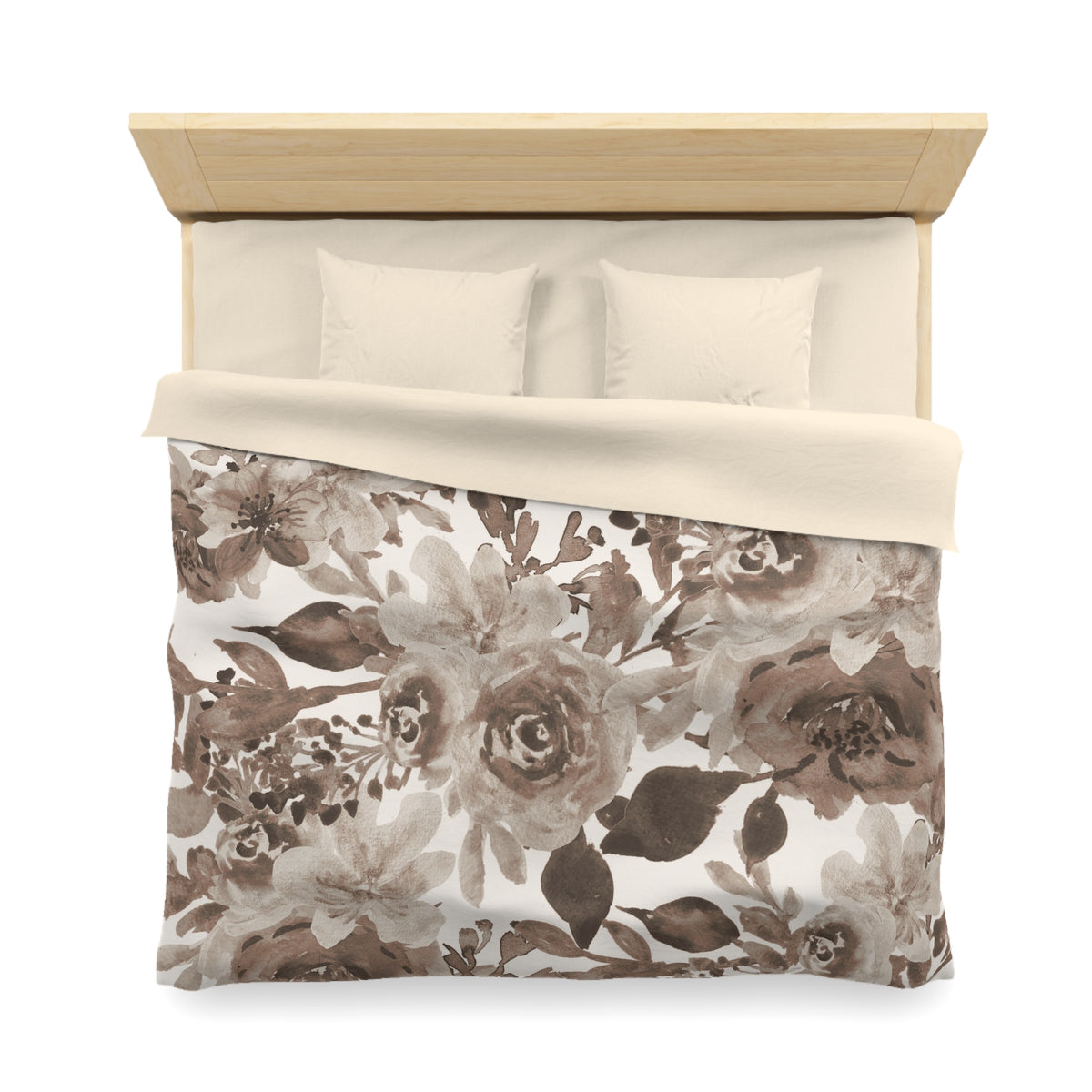 Taupe Peony Duvet Cover | Mocha Brown Watercolor Floral Bedding