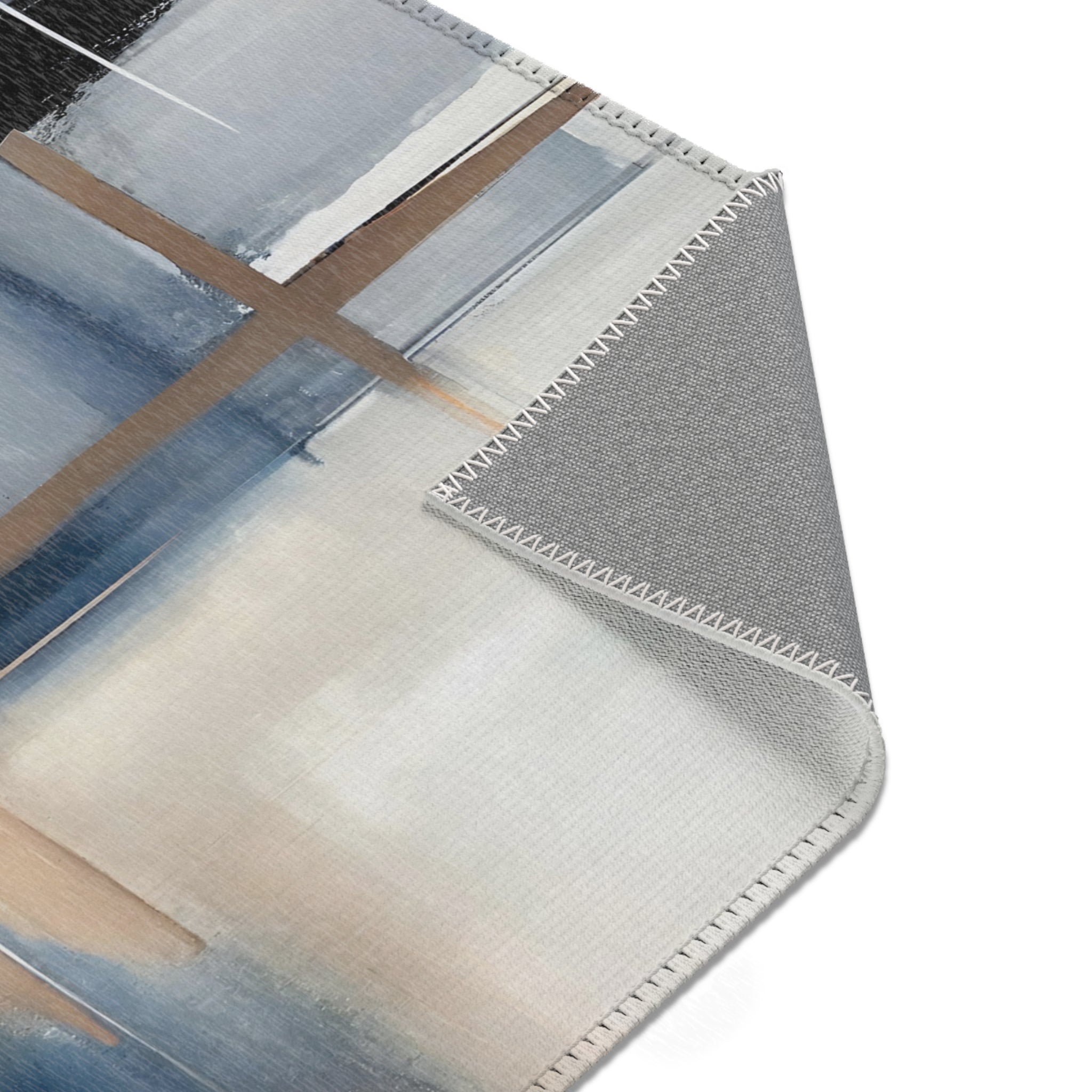 Modern Area Rug | Abstract Beige Grey, Navy Denim Blue, White
