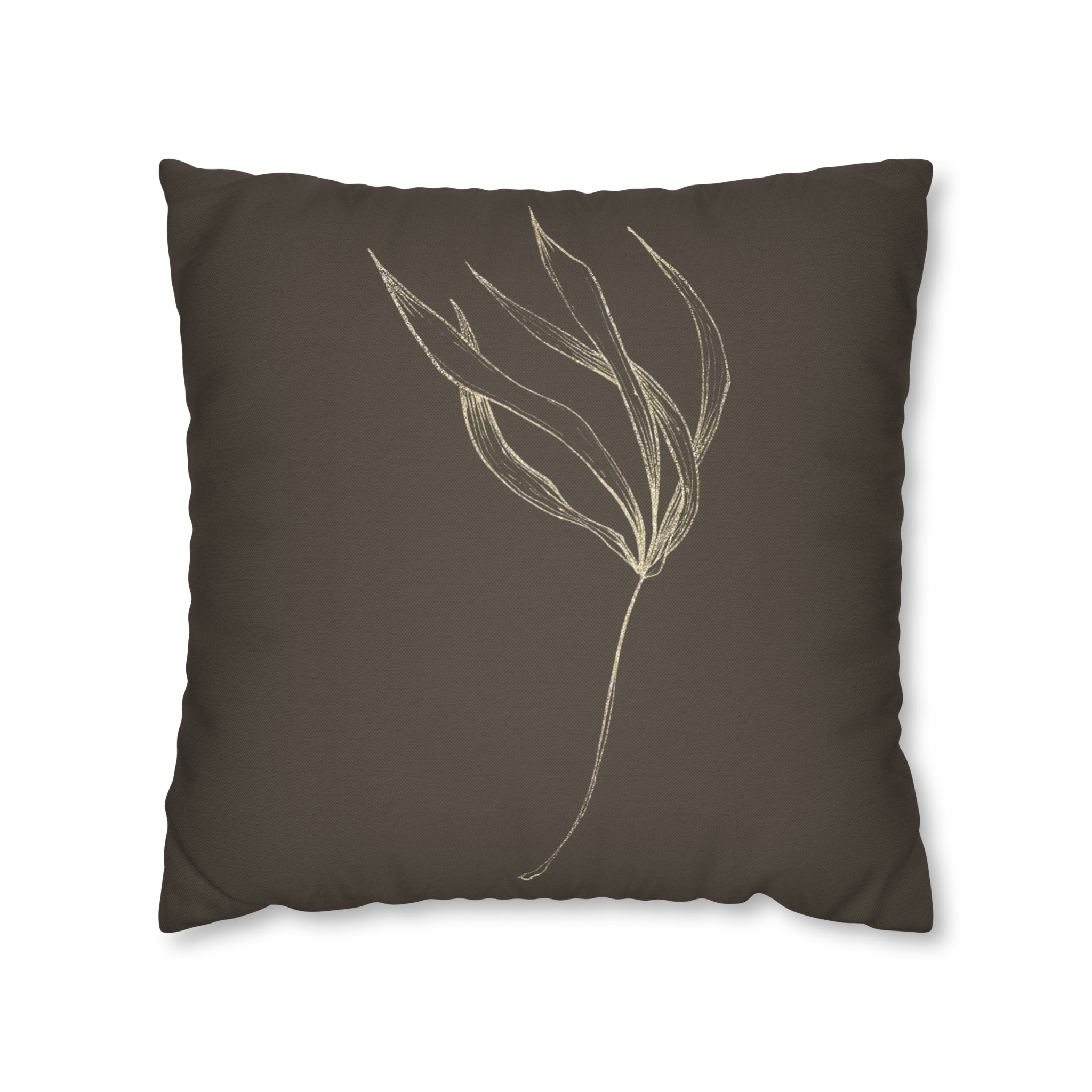 Floral Pillow Cover | Dark Brown Beige, Minimalist