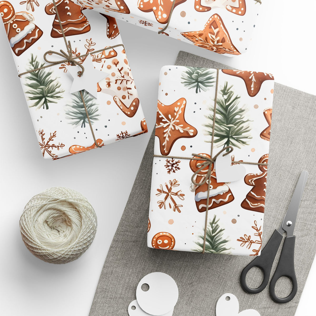 Gingerbread Cookie Snowflake Christmas Wrapping Paper, Gift Wrap