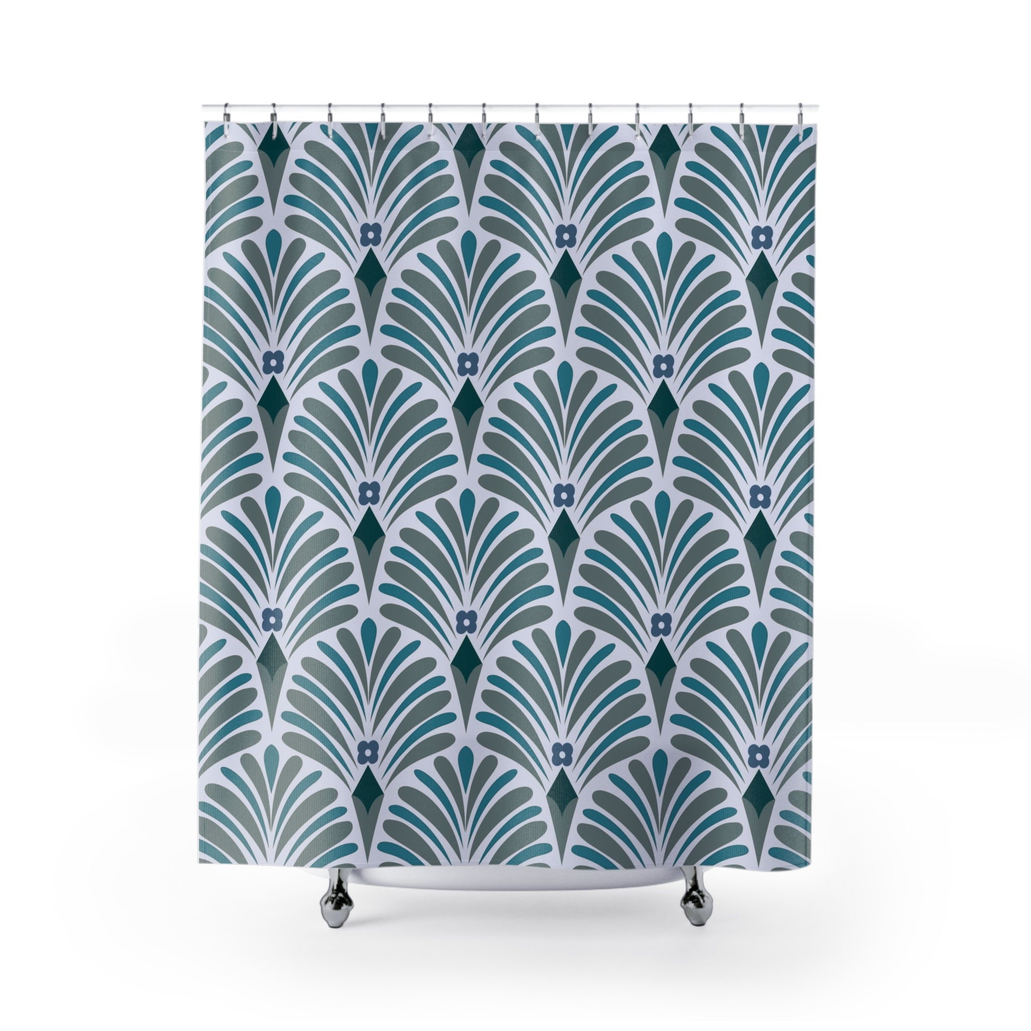 Abstract Shower Curtain | Pale Teal Blue, Grey Art Deco