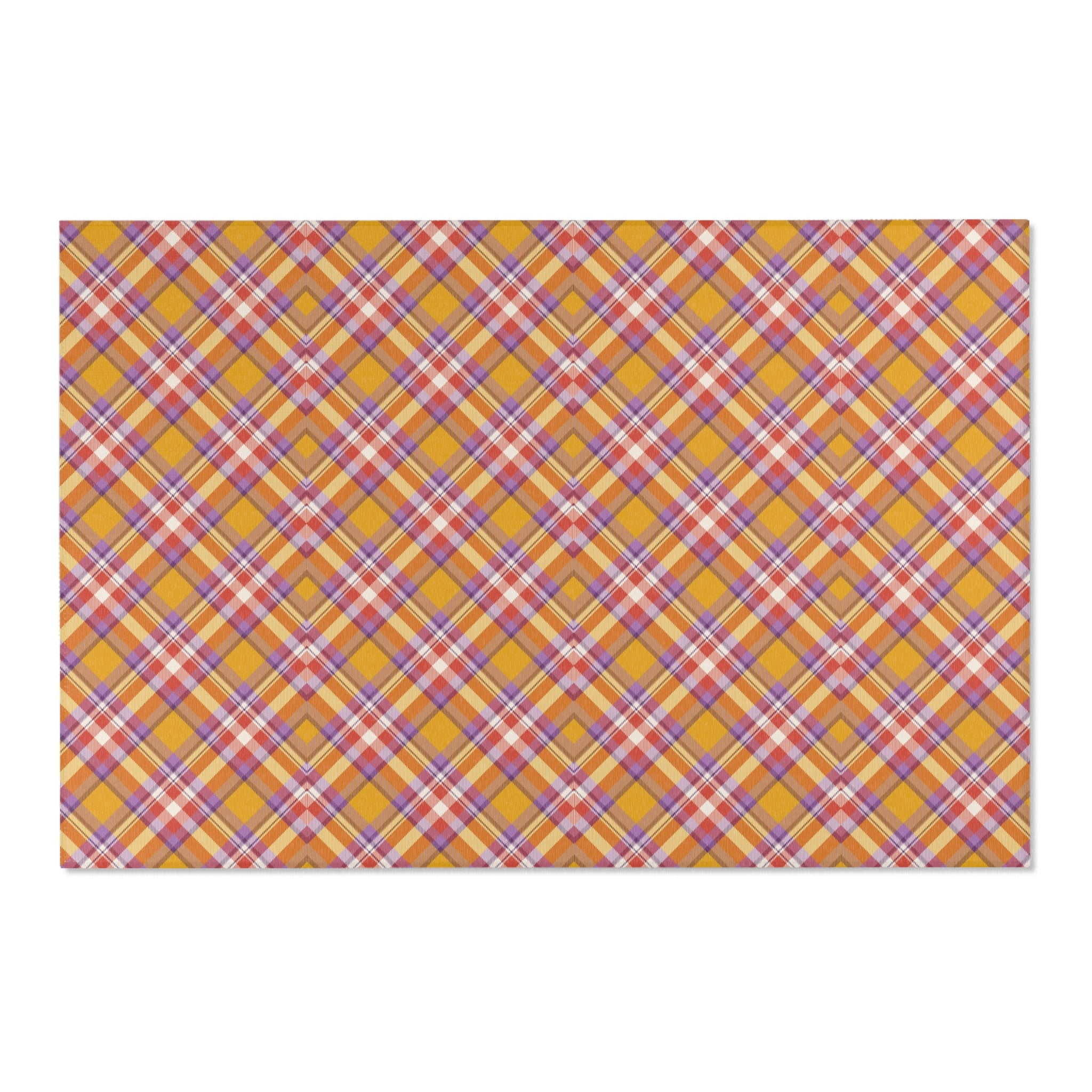 Large Area Rug | Retro Plaid Yellow Red Lavender