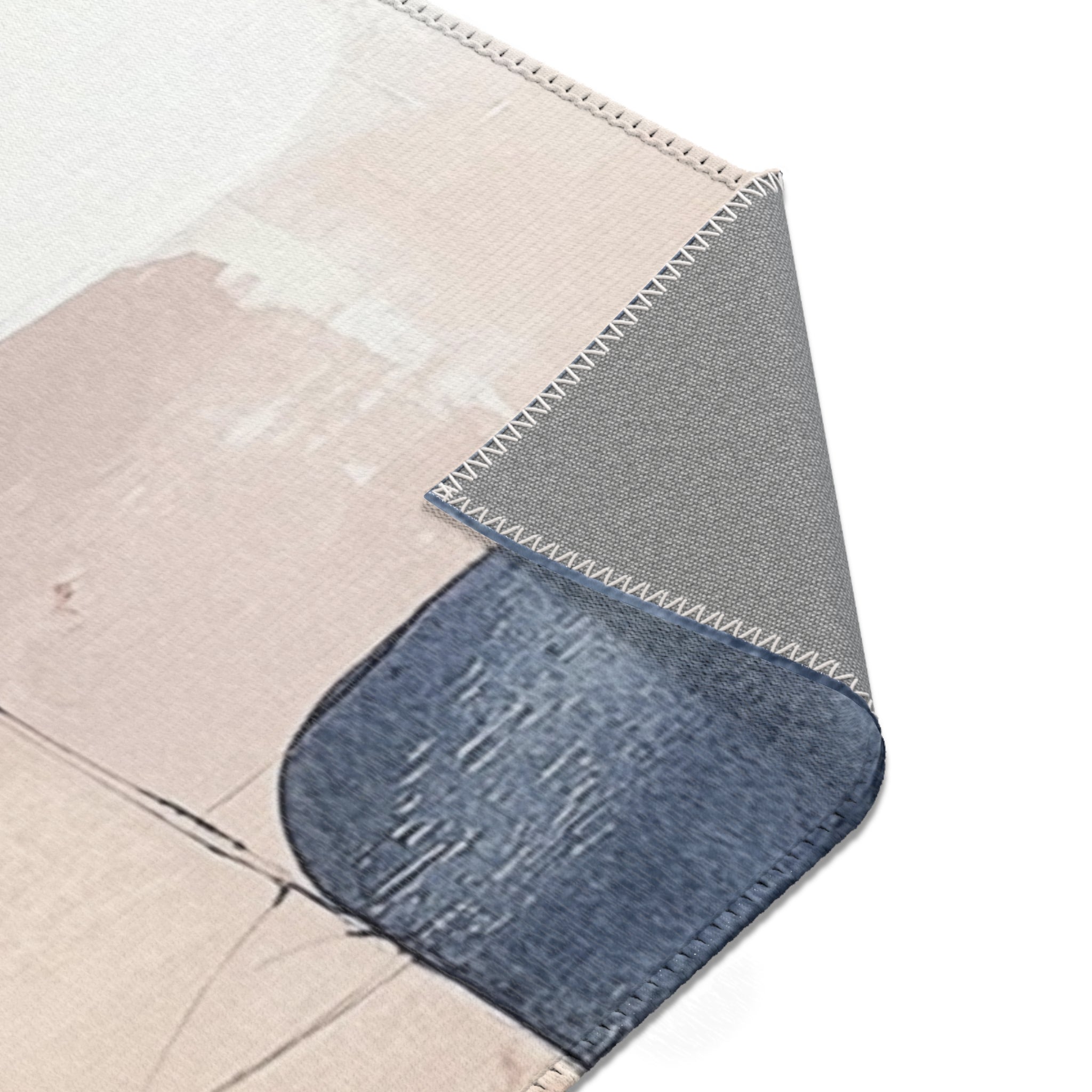 Abstract Large Area Rug | Modern Navy Blue Beige Watercolor Rug