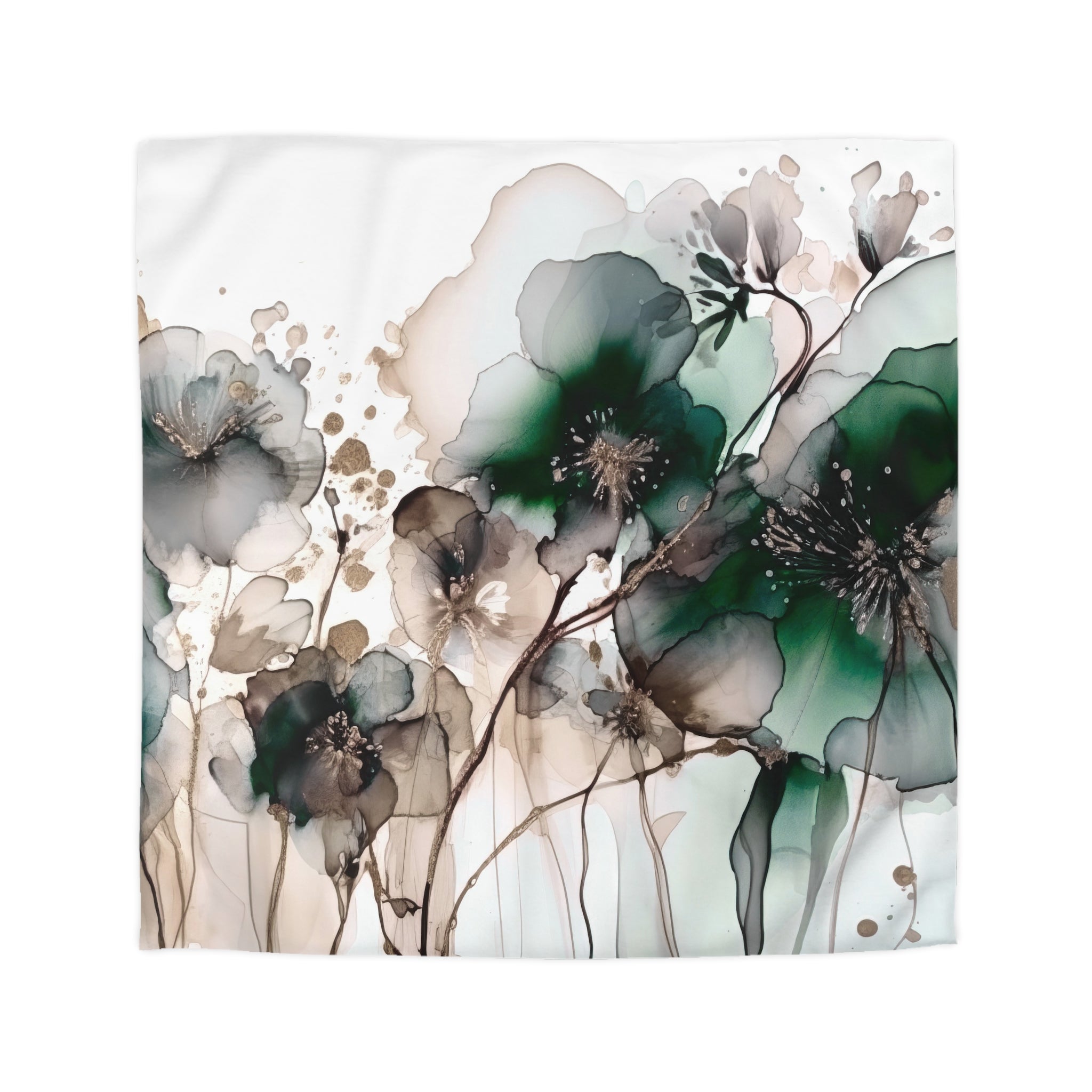 The image is a vibrant abstract painting featuring a variety of colorful flowers and foliage. The flowers are depicted in shades of green, brown, and gray, creating a visually striking and dynamic composition. The painting is a captivating display of nature's beauty and artistic expression.