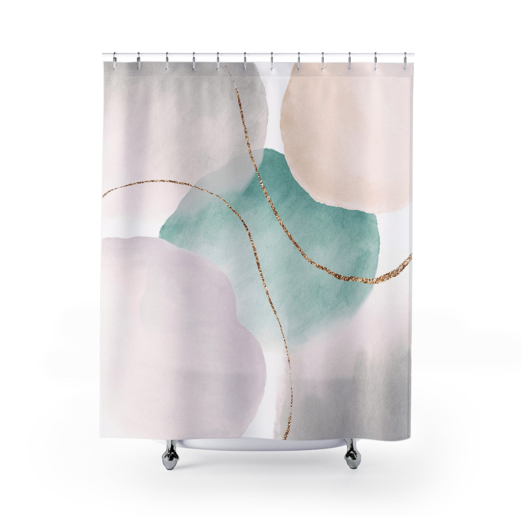 Boho Shower Curtain | Pastel Pink, Teal Green