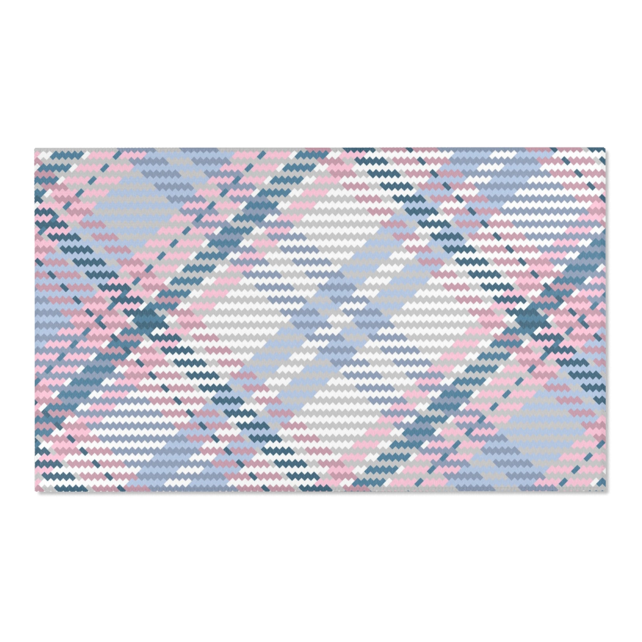 Plaid Area Rug | Retro Pink Blue, Off White