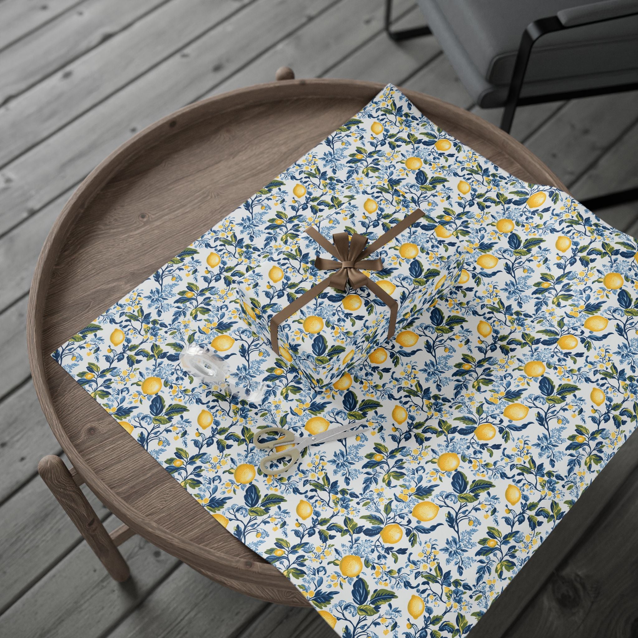Lemon Wrapping Paper | Mediterranean Floral Gift Wrap for the Holidays, Birthdays
