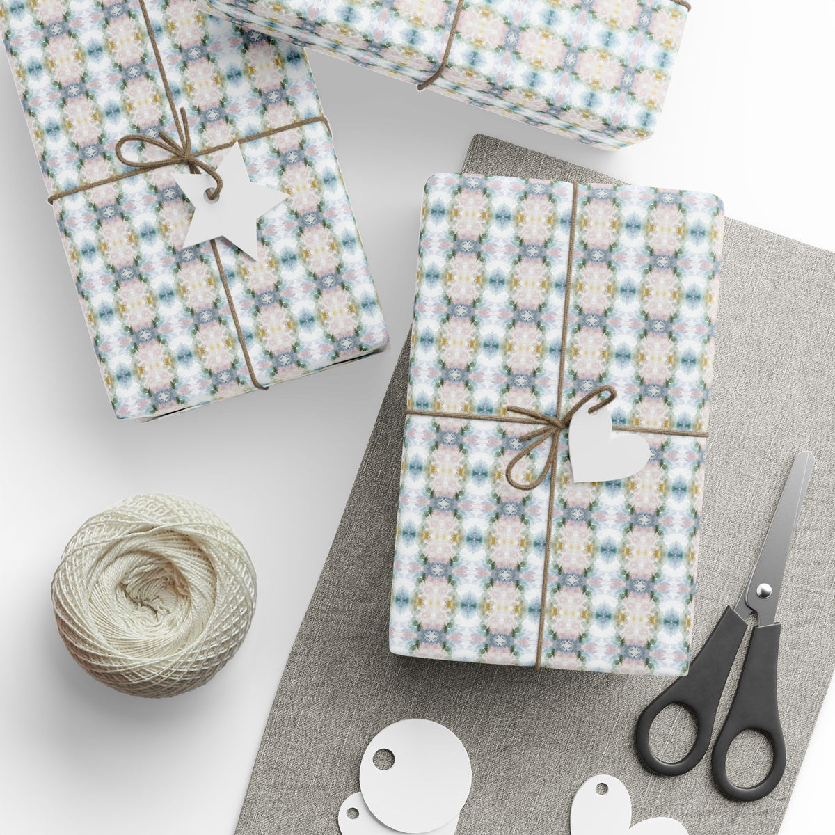 Soft Grey Blush Mustard Watercolor Wrapping Paper, Gift Wrap