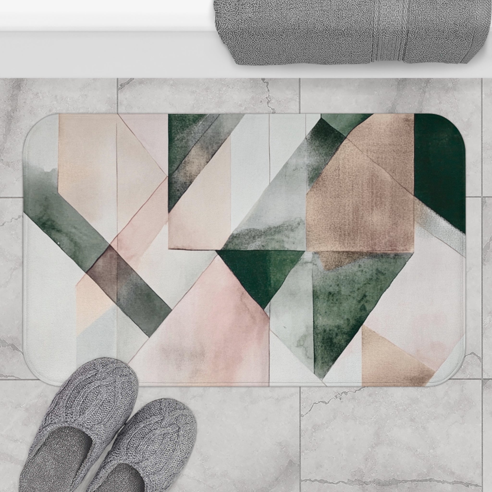 Abstract Bath Mat | Fade Watercolor Geometric Kitchen Mat