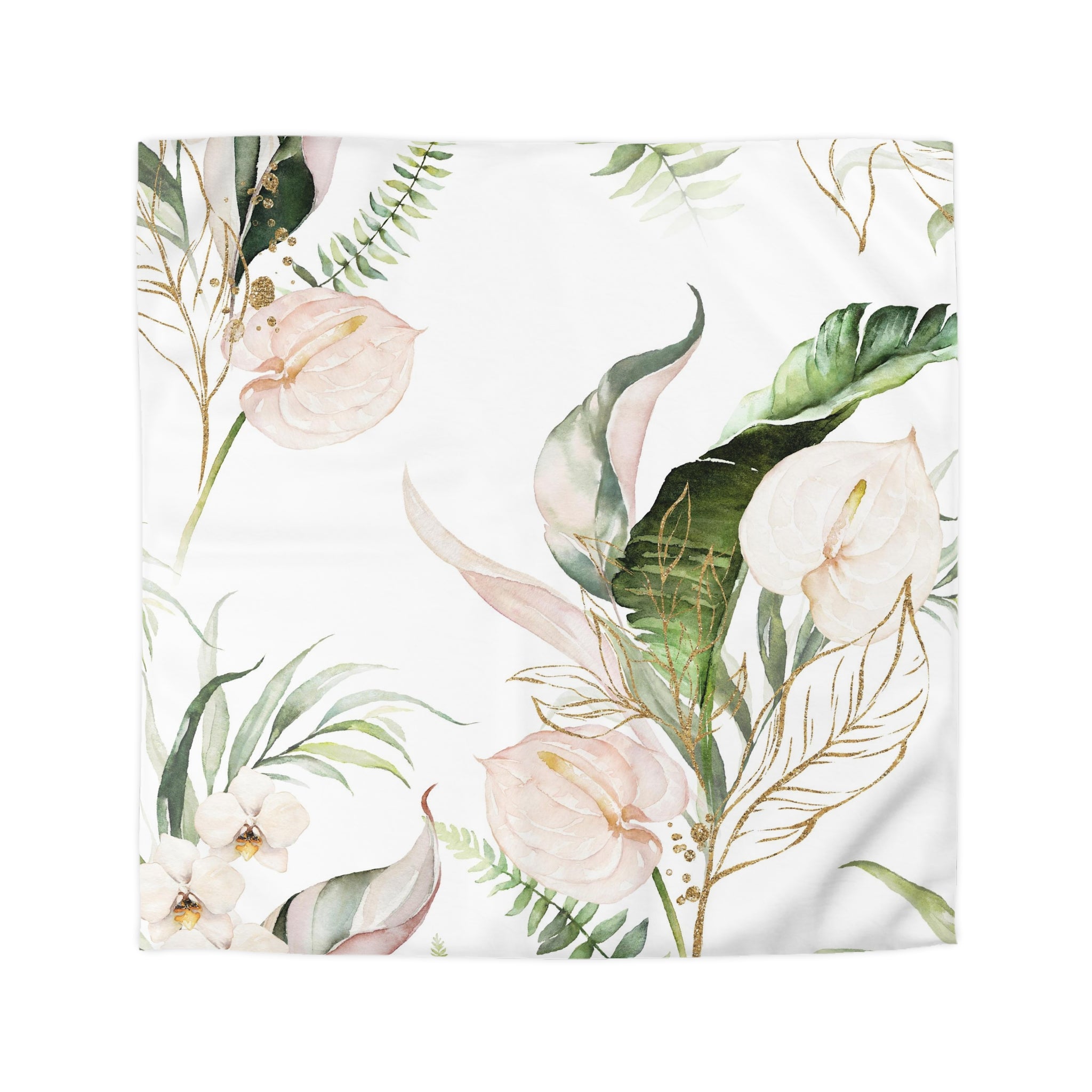 Floral Duvet, Pillow Cover | Green White Anthurium Bedroom Decor