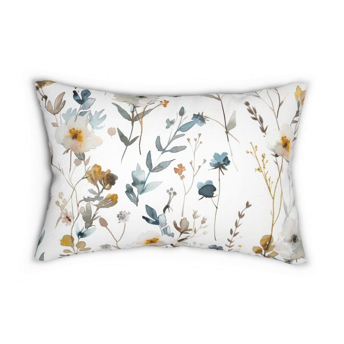 Boho Lumbar Pillow | Dusty Blue Sage Watercolor Floral