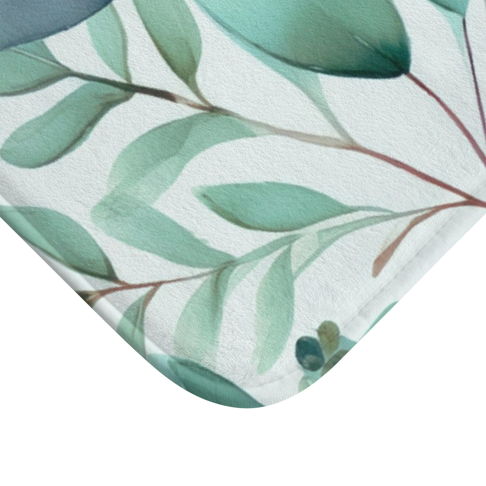 Green Leaves Bath Mat | Teal Blue White Colorful Kitchen Mat