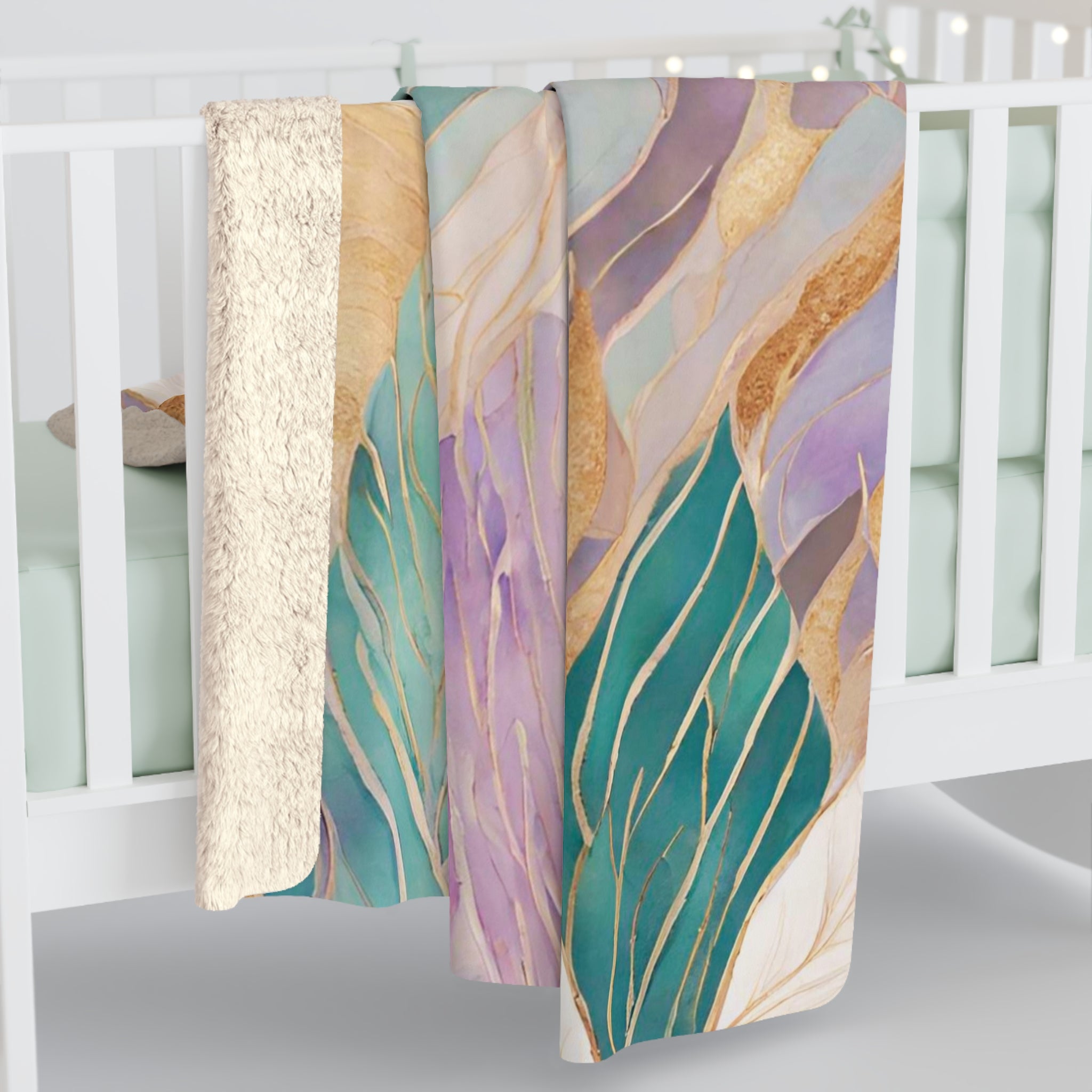 Floral Throw Blanket | Teal Green, Beige Lavender Pink