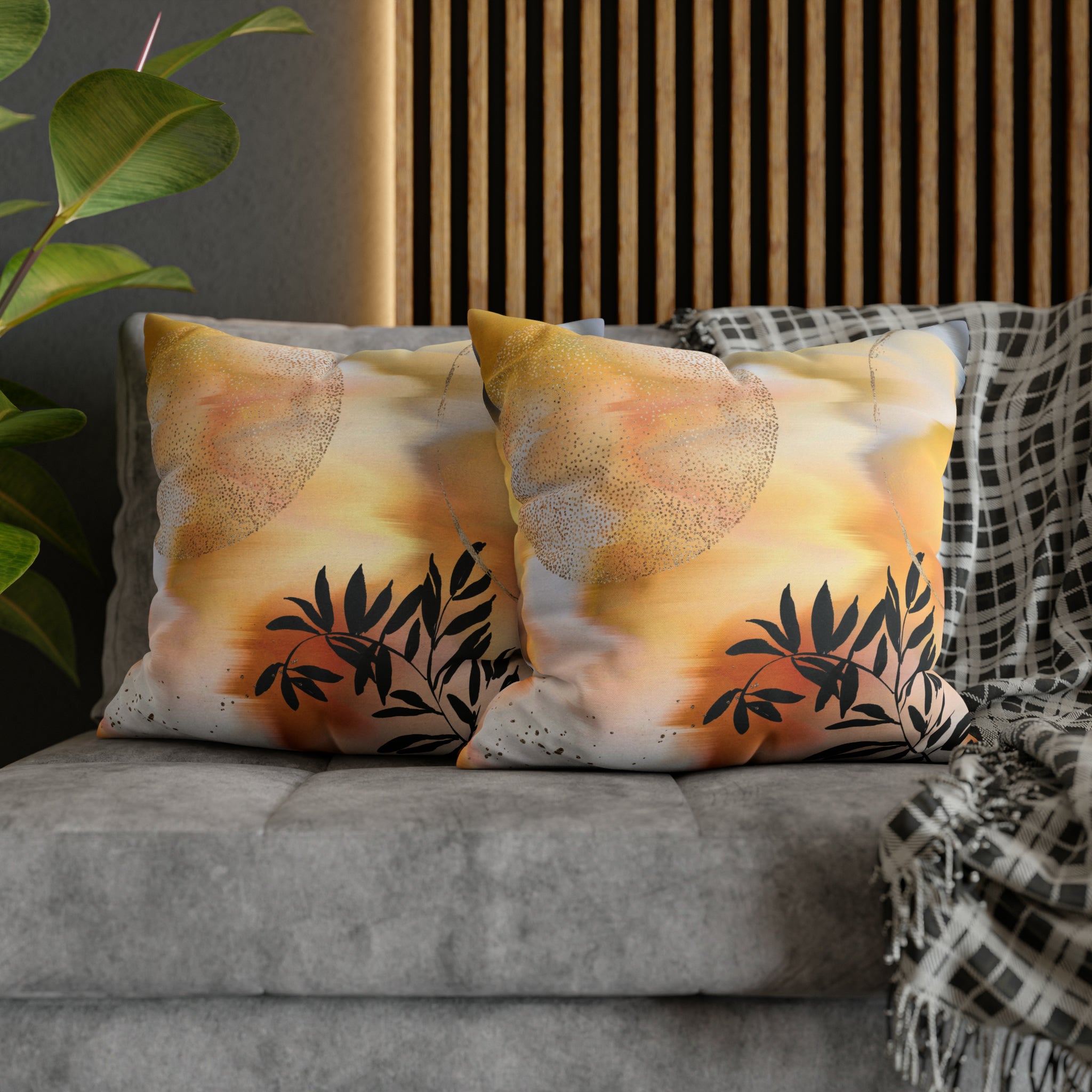 Abstract Pillow Cover | Yellow Orange Black Ombre Floral