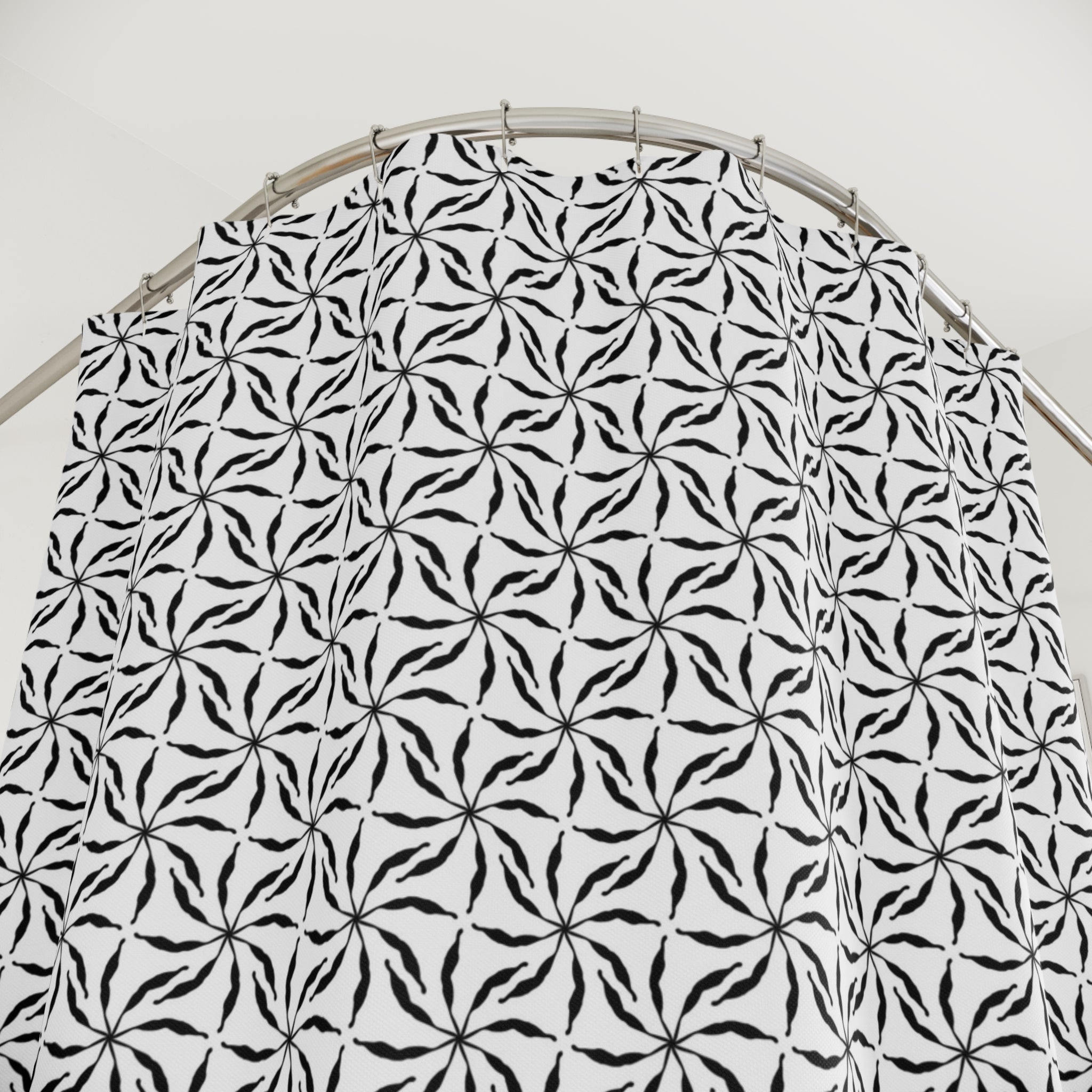 Boho Shower Curtain | White Black, Abstract Floral