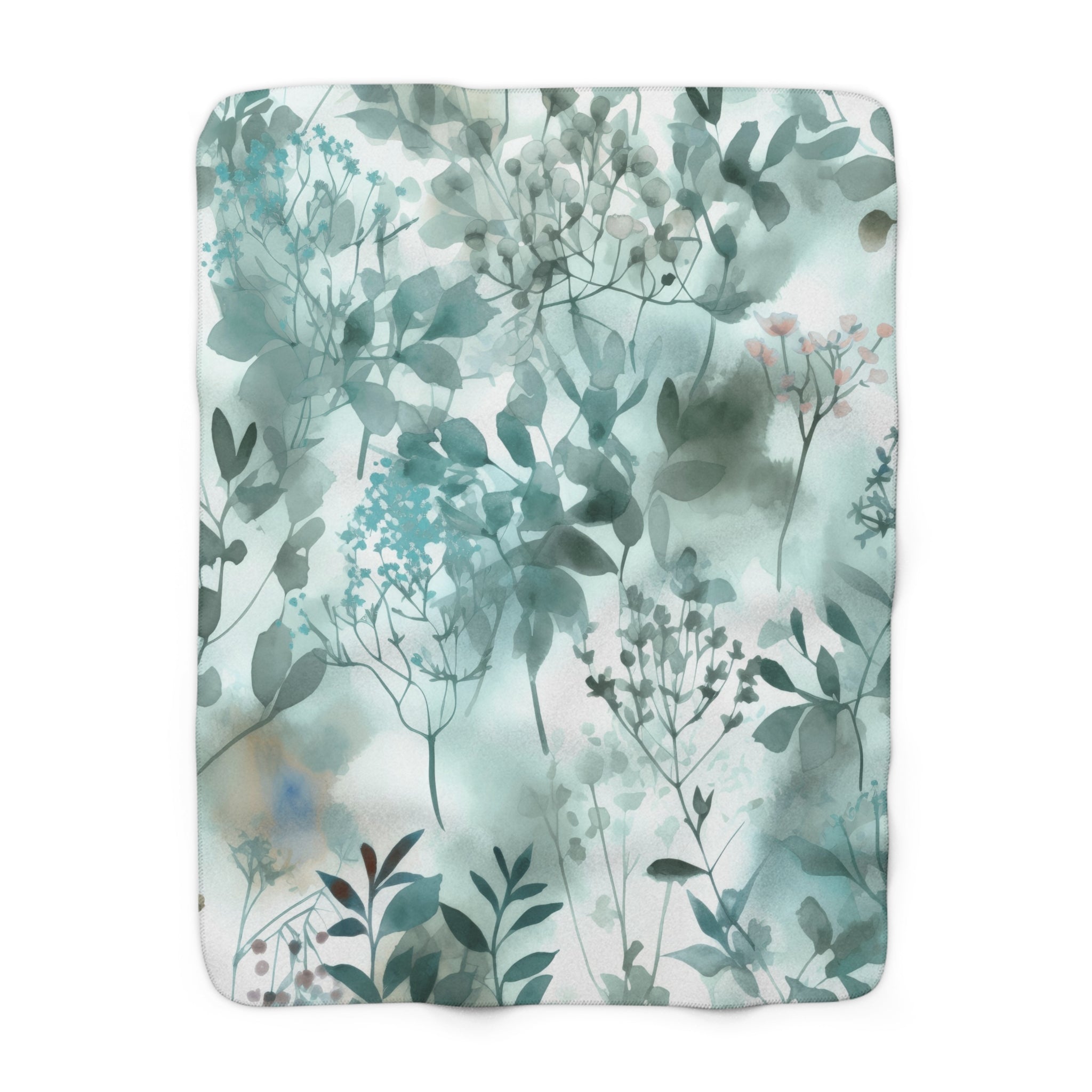 Abstract Floral Throw Blanket | Teal Green Watercolor