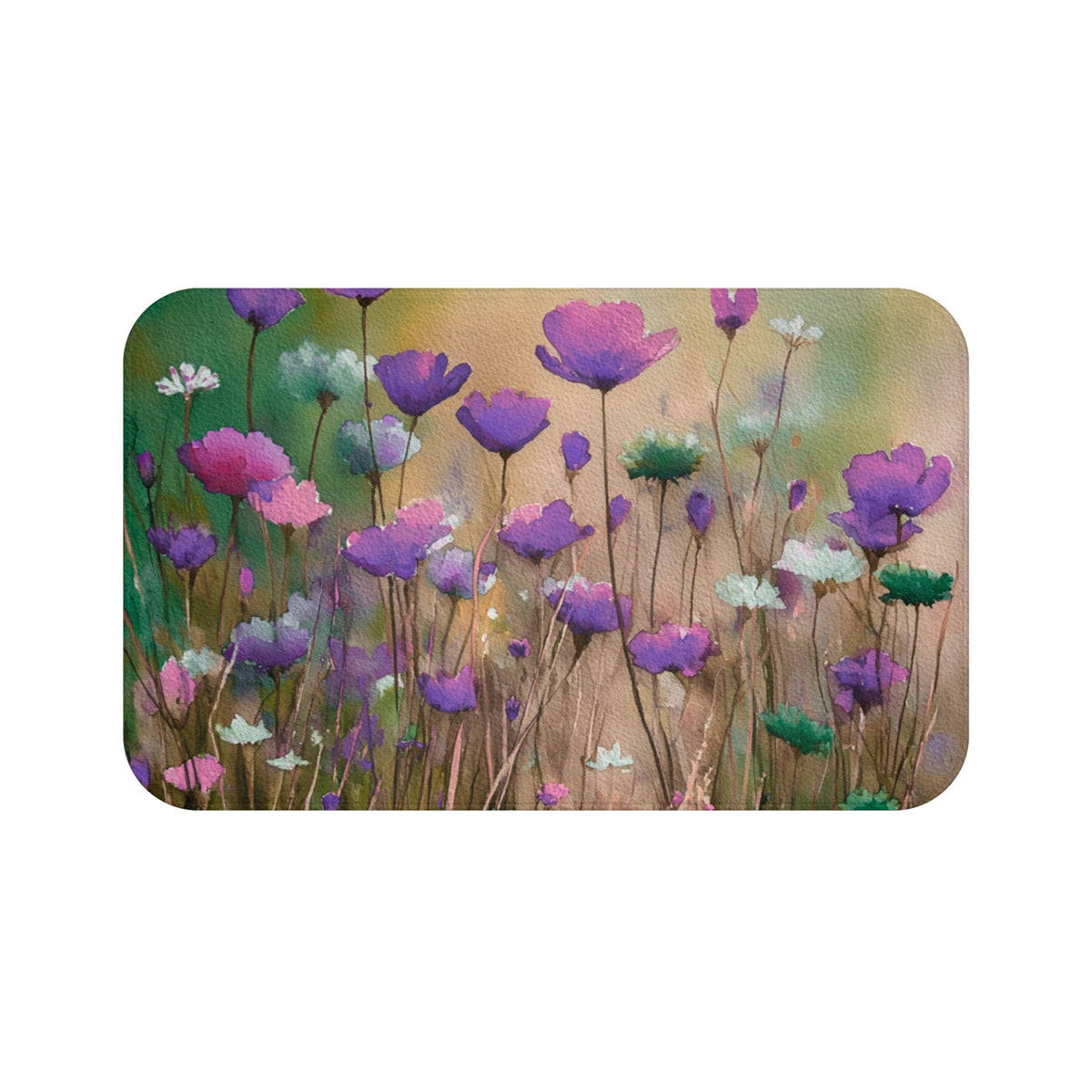 a field of purple flowers with green stems, creating a vibrant and colorful scene.