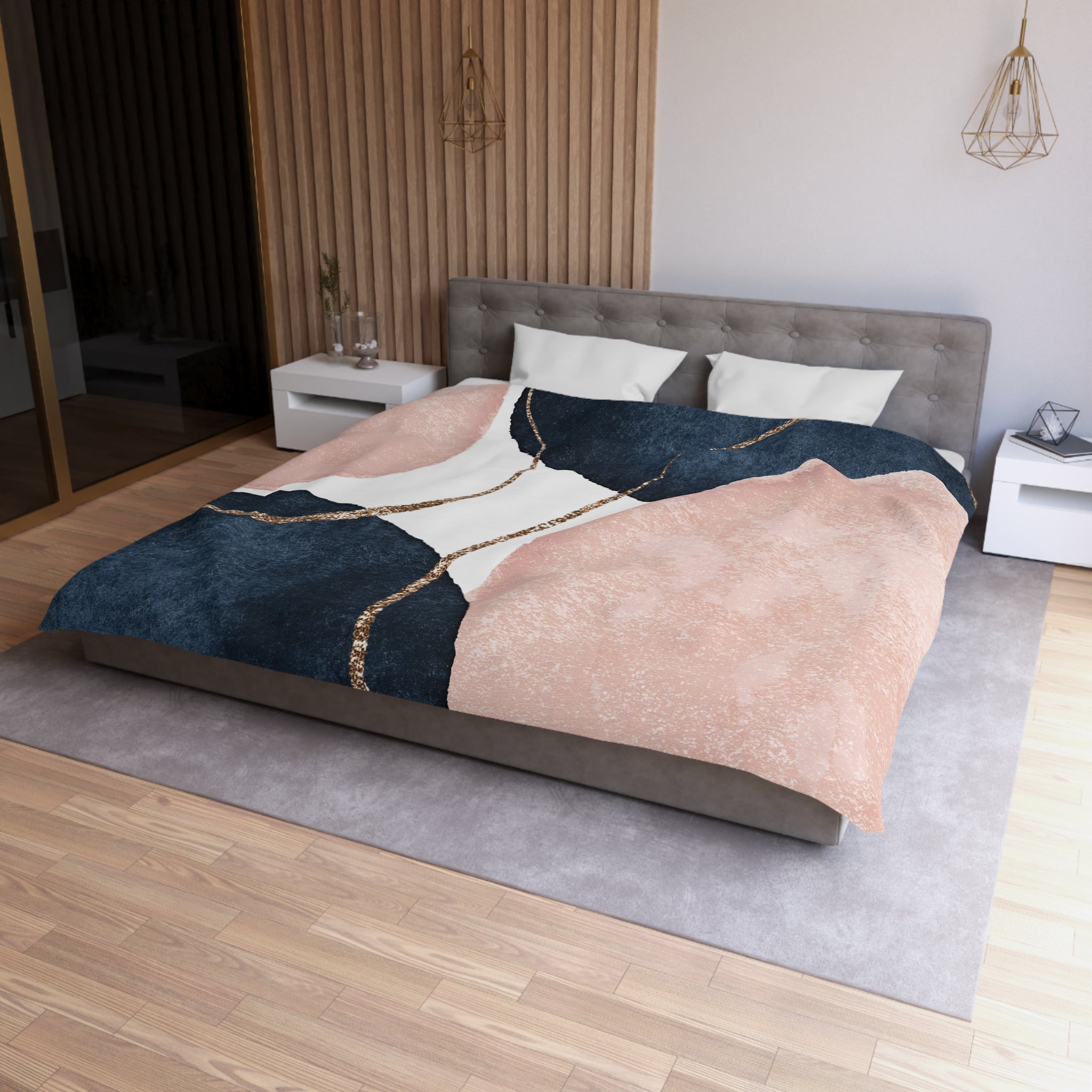 Abstract Duvet, Pillow Cover | Navy Blue, Blush Bedroom Decor